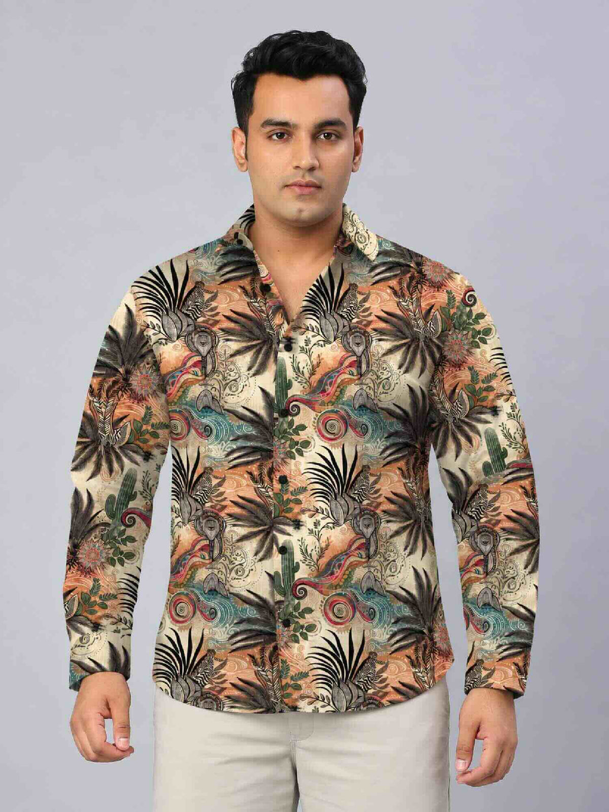 Desert Bloom Digital Printed Men's Plus Size Full Sleeve Shirt