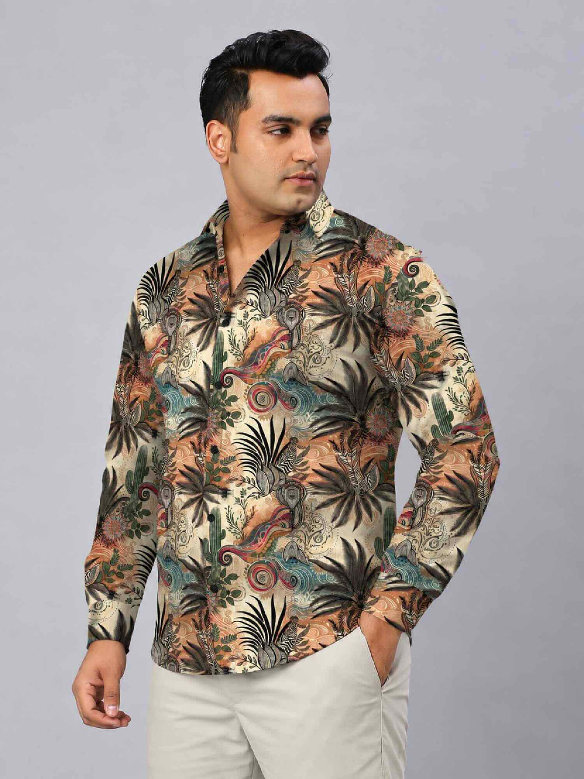 Desert Bloom Digital Printed Men's Plus Size Full Sleeve Shirt