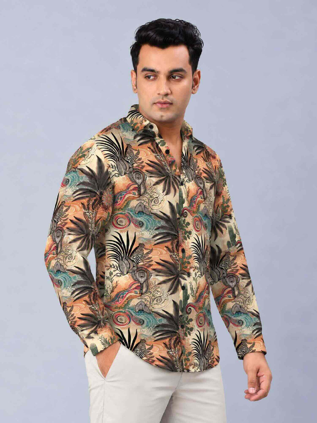 Desert Bloom Digital Printed Men's Plus Size Full Sleeve Shirt