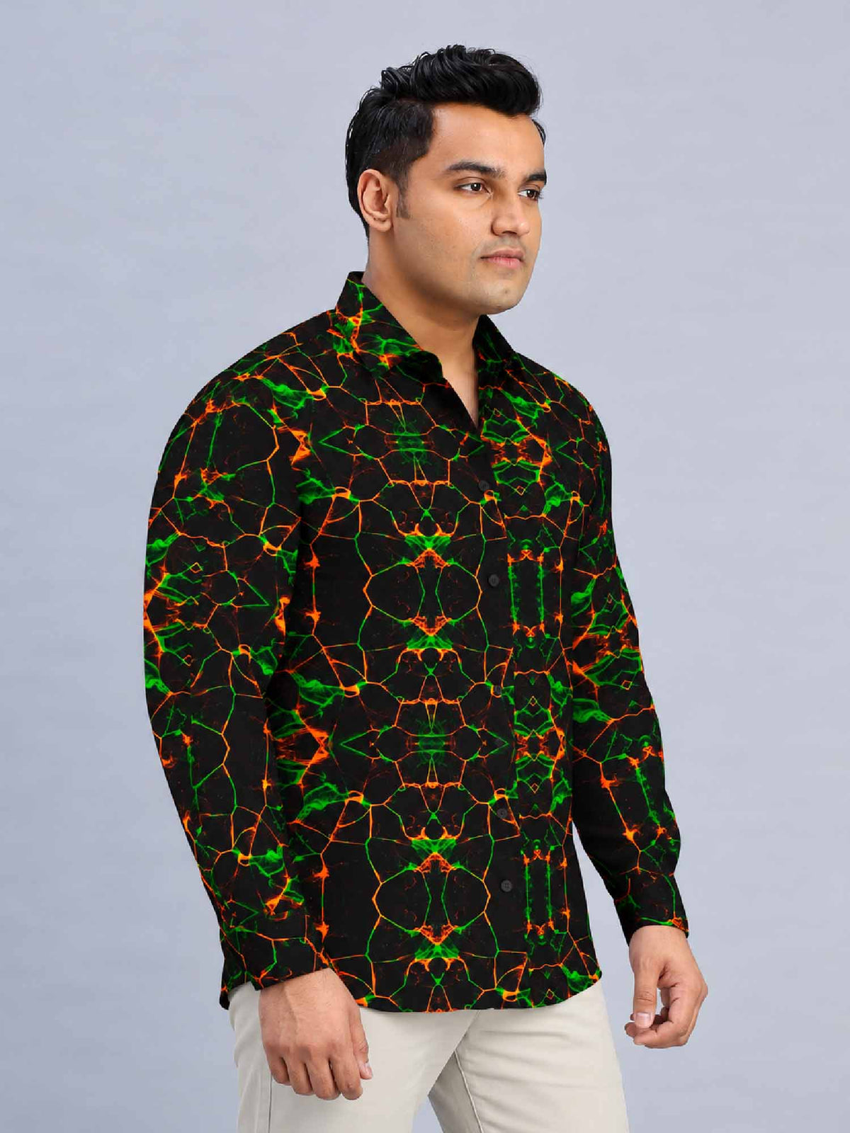 Cellular Effect Digital Printed Men's Plus Size Full Sleeve Shirt