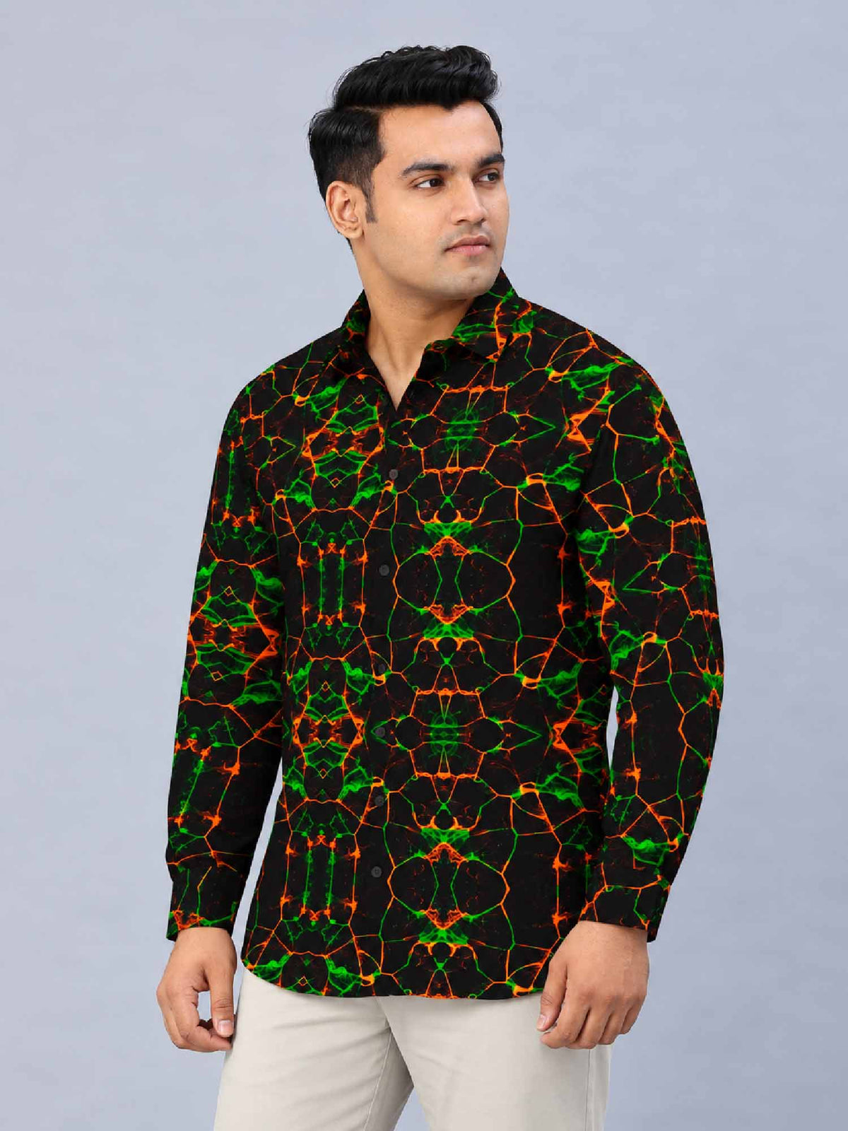Cellular Effect Digital Printed Men's Plus Size Full Sleeve Shirt