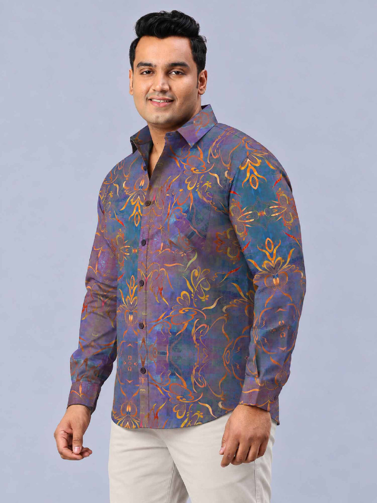 Floral Texture Digital Printed Men's Plus Size Full Sleeve Shirt