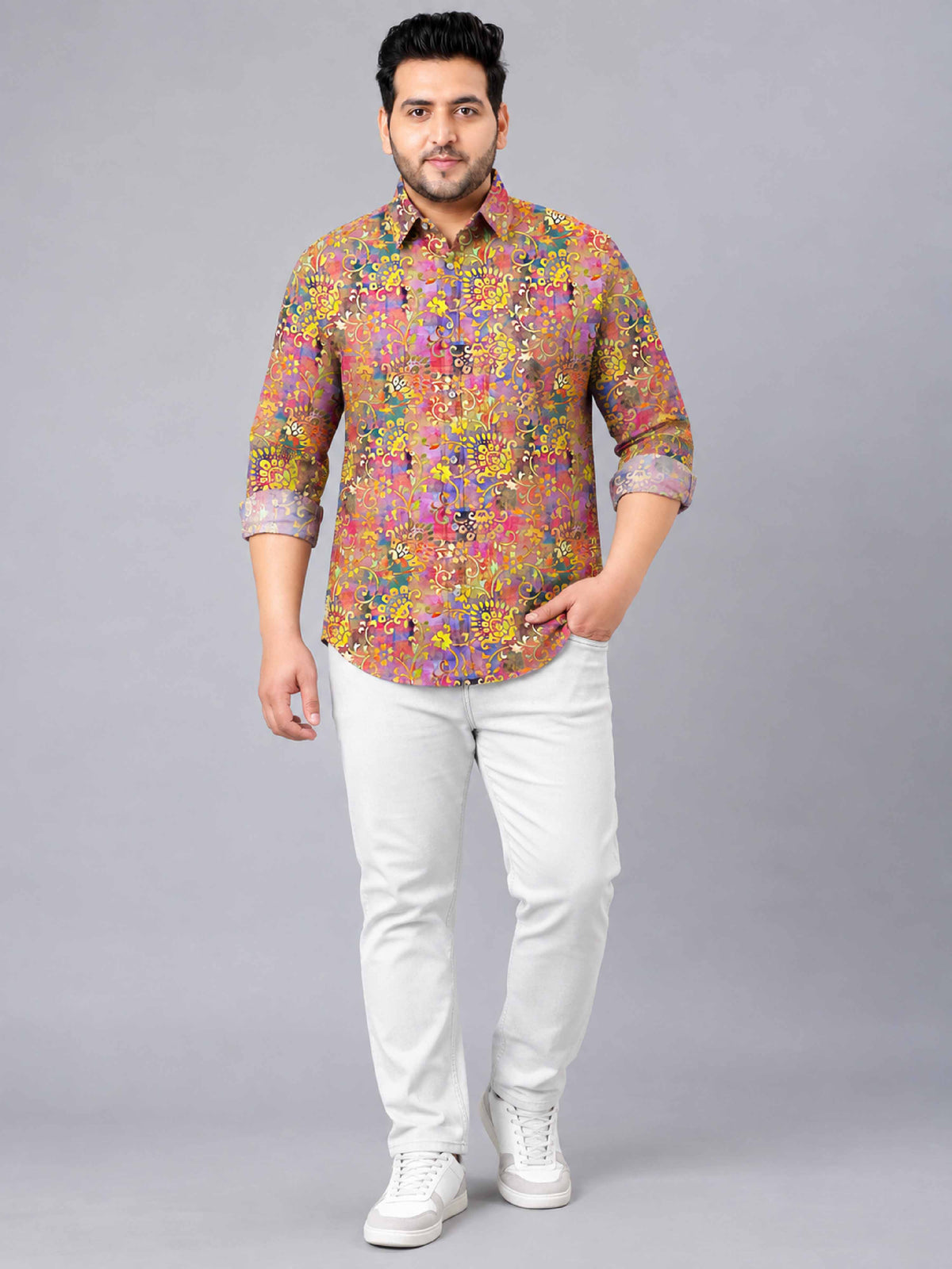 Flowers and Vines Digital Printed Men's Plus Size Full Sleeve Shirt