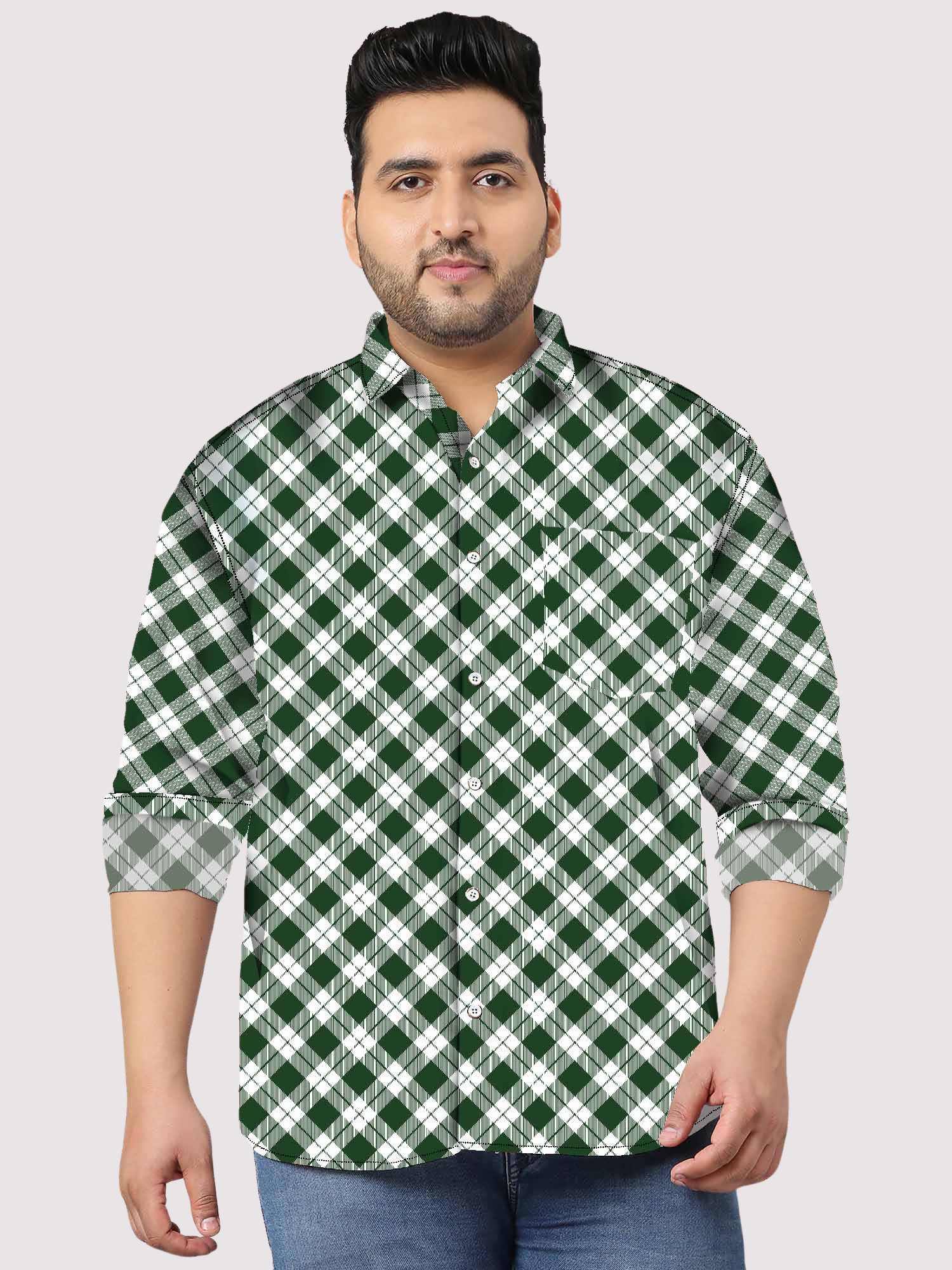 Green and white Checker Digital Printed Men's Plus Size