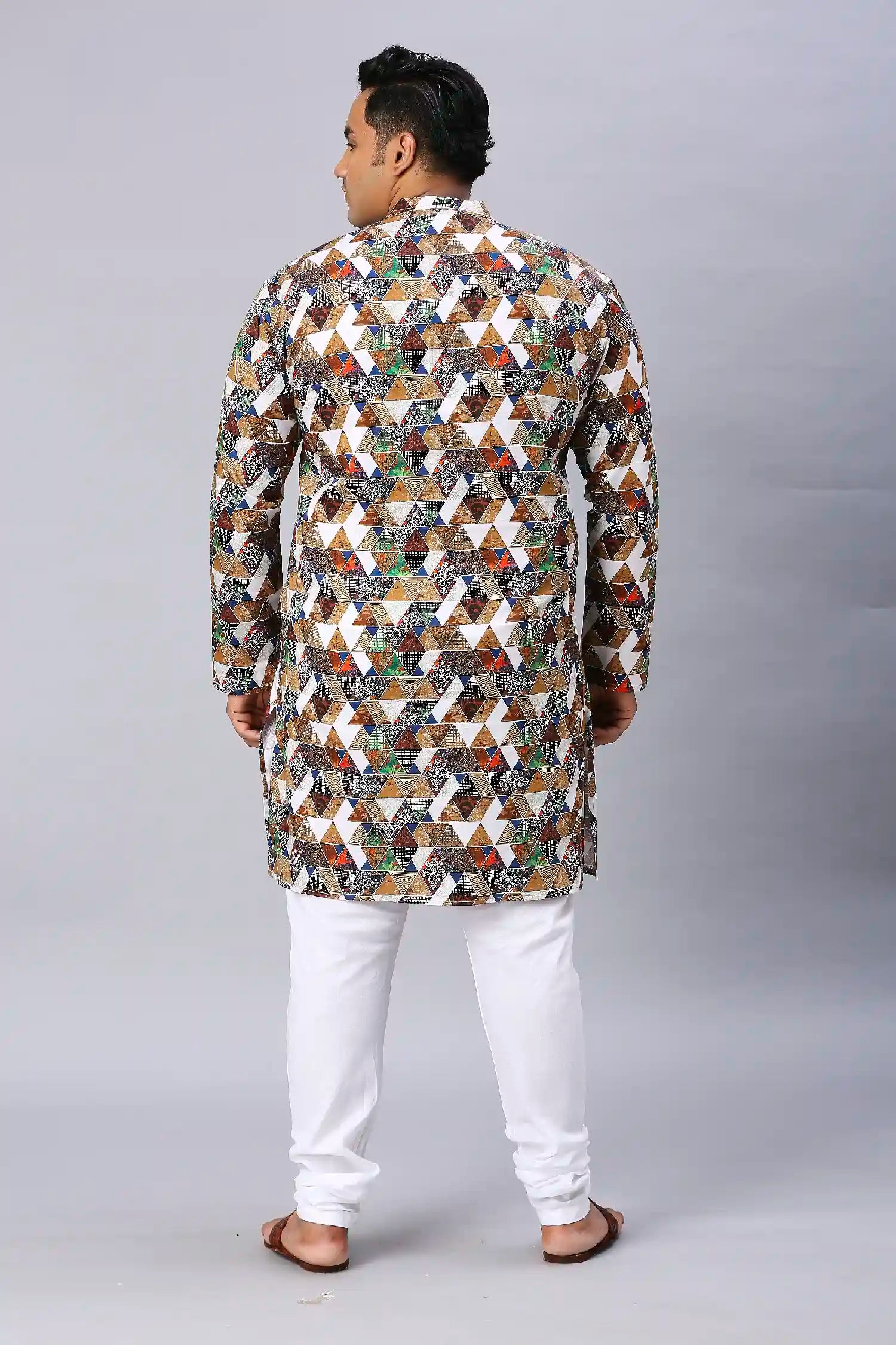 Almond Digital Printed Men's Plus Size Kurta