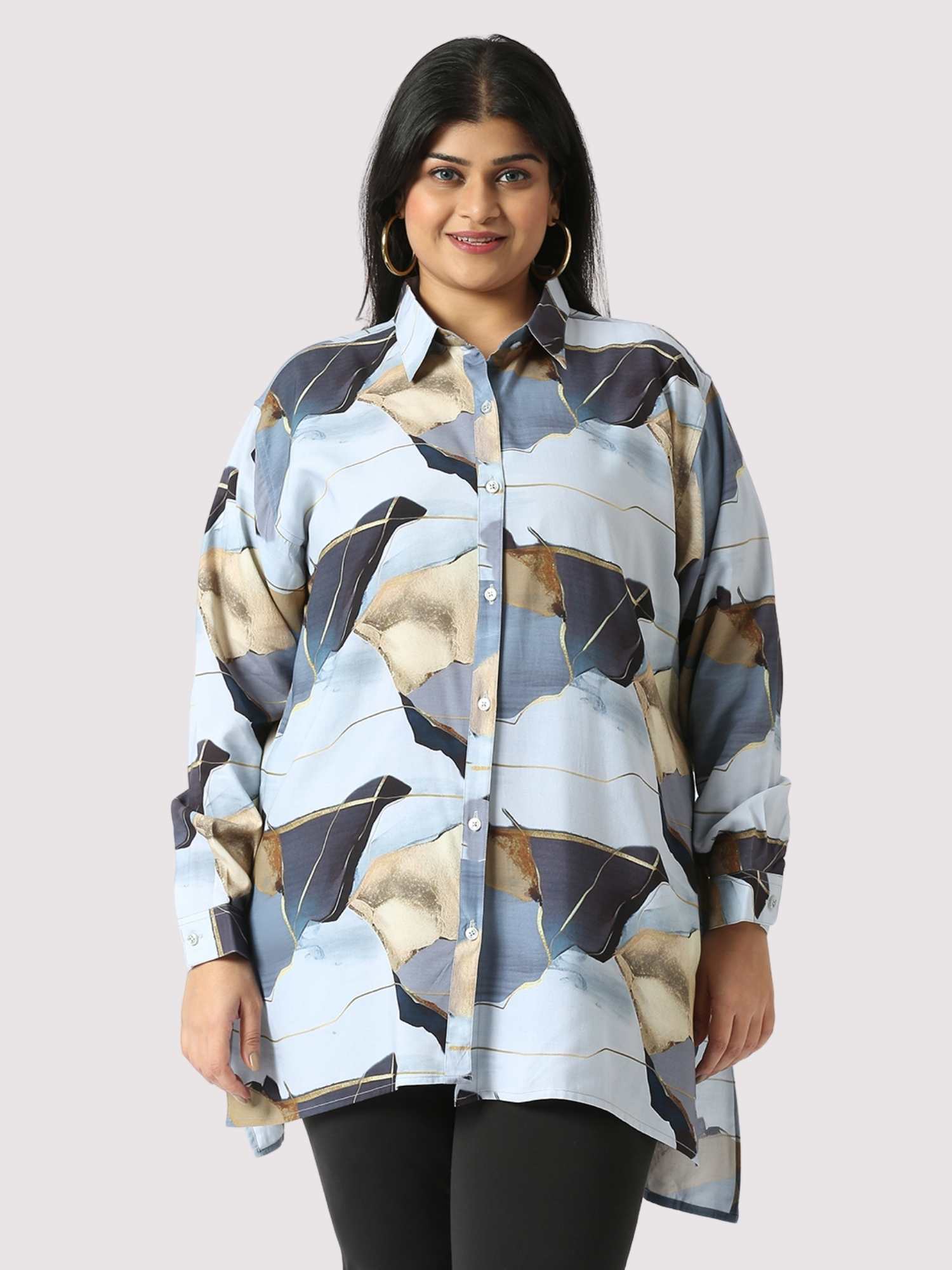 Metallic Sand Digital Printed Women's Plus Size Long Shirt