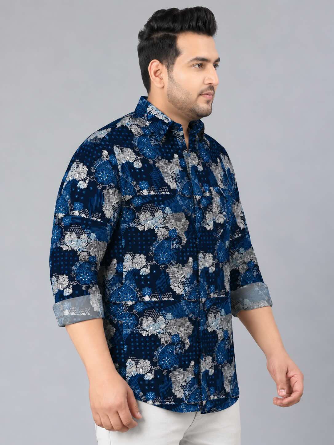 Ethnic Abstract. Digital Printed Men's Plus Size Full Sleeve Shirt