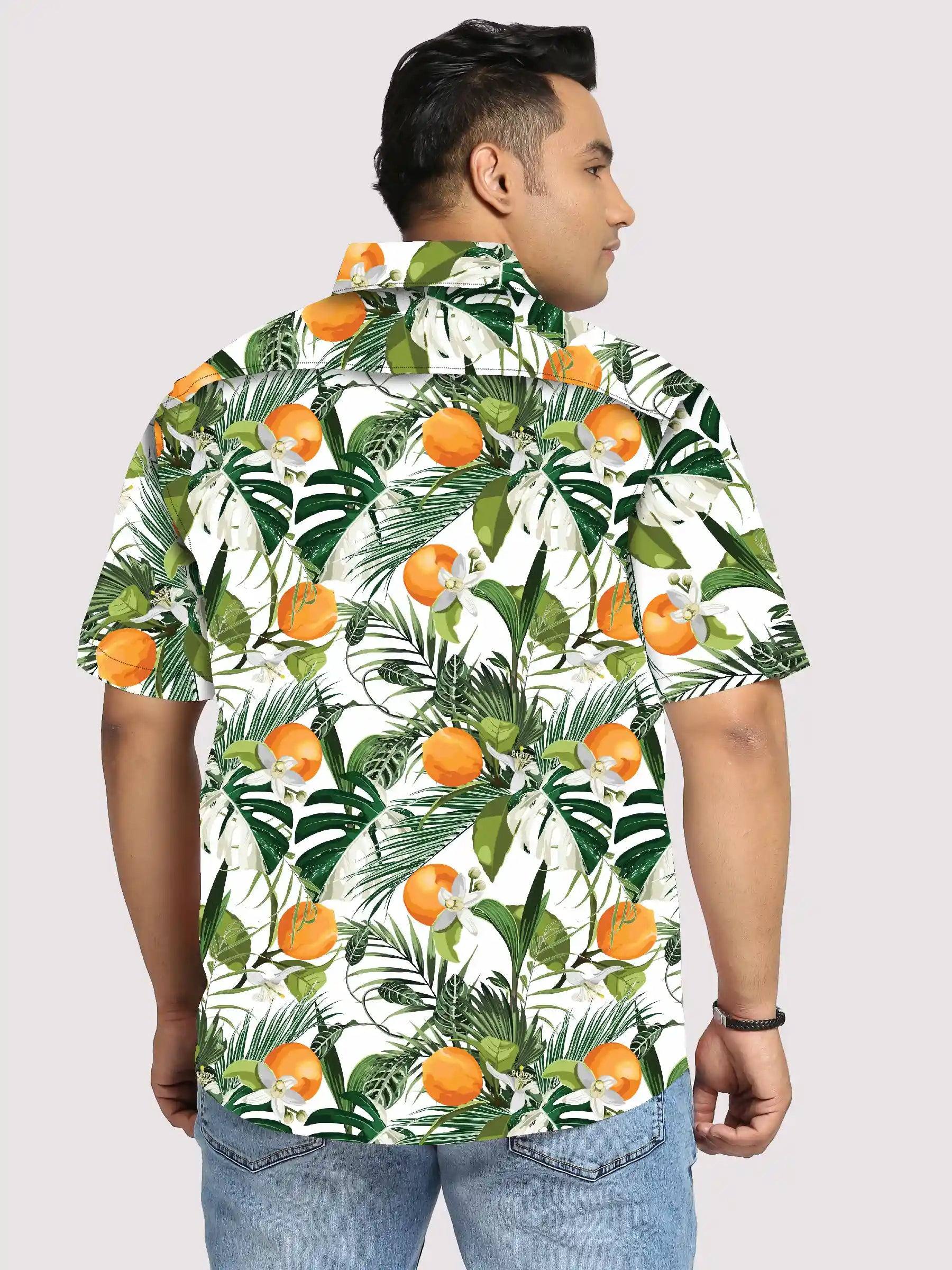 Orange Fruit Branch Printed Men's Plus Size Half Sleeve Shirt