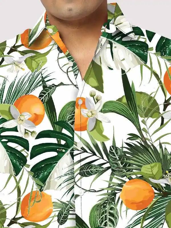Orange Fruit Branch Printed Men's Plus Size Half Sleeve Shirt
