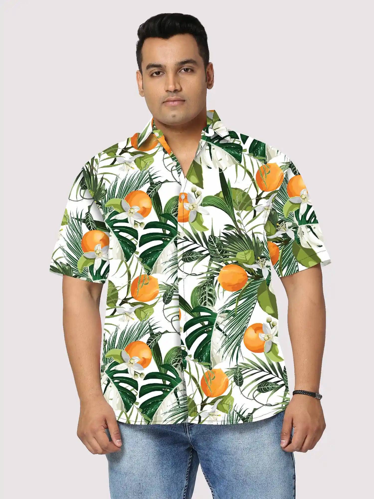 Orange Fruit Branch Printed Men's Plus Size Half Sleeve Shirt