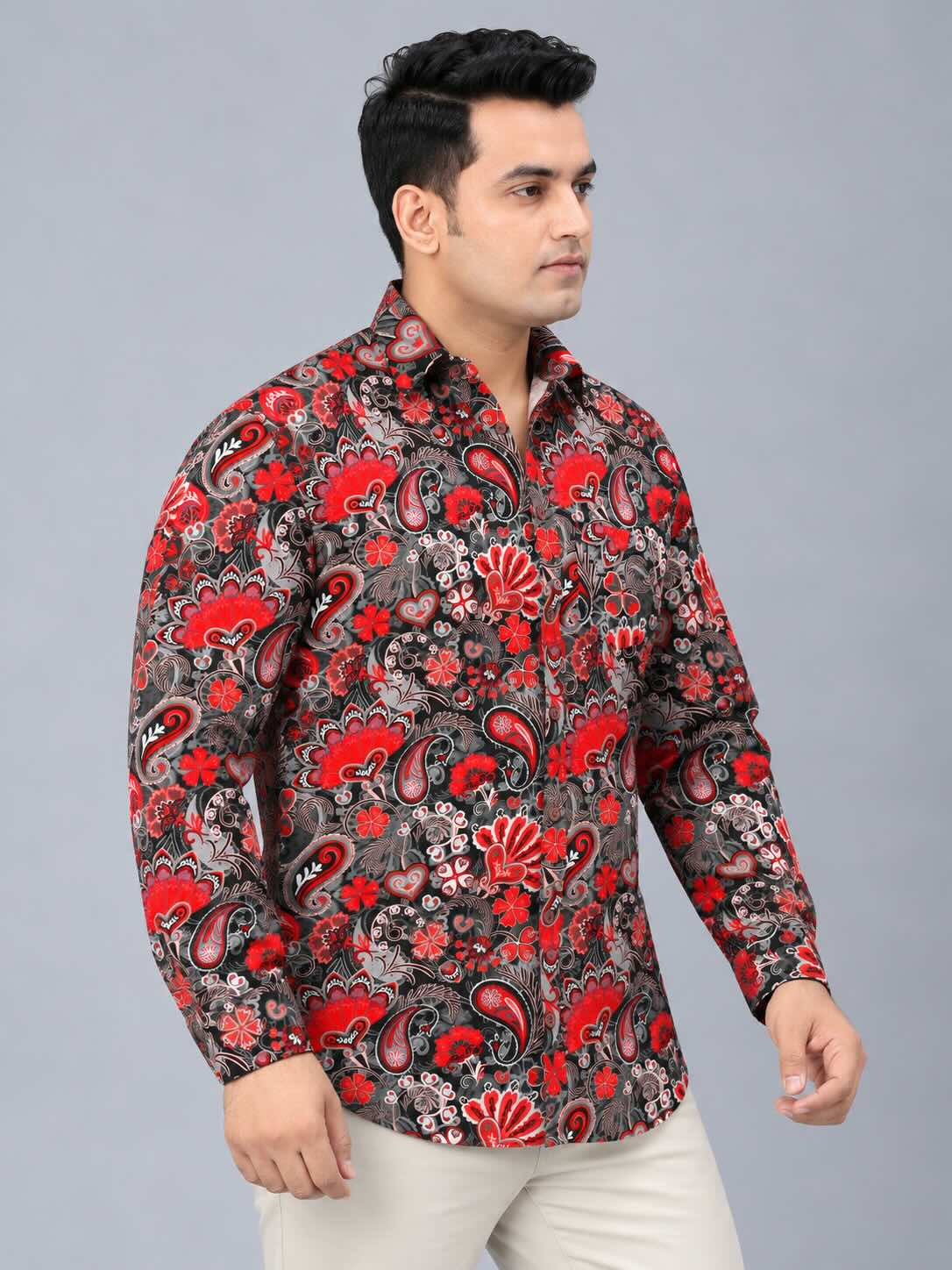 Boho Paisley Design Digital Printed Men's Plus Size Full Sleeve Shirt