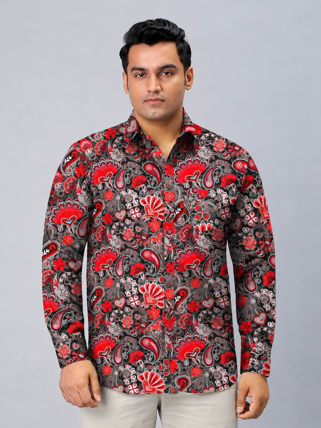 Boho Paisley Design Digital Printed Men's Plus Size Full Sleeve Shirt