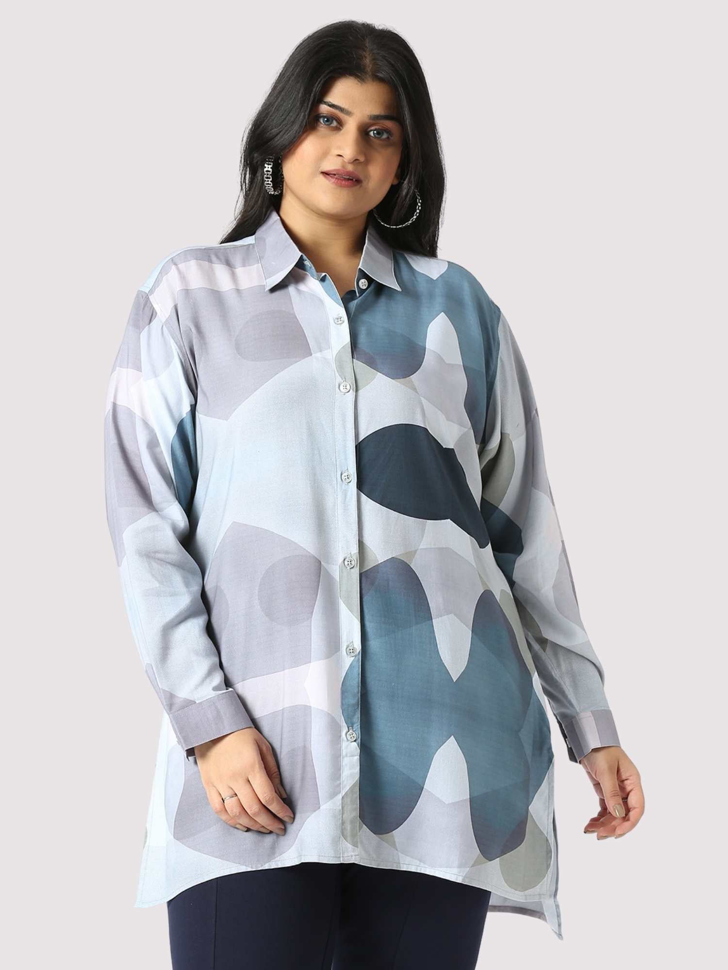 Silver Sand Digital Printed Women's Plus Size Long Shirt