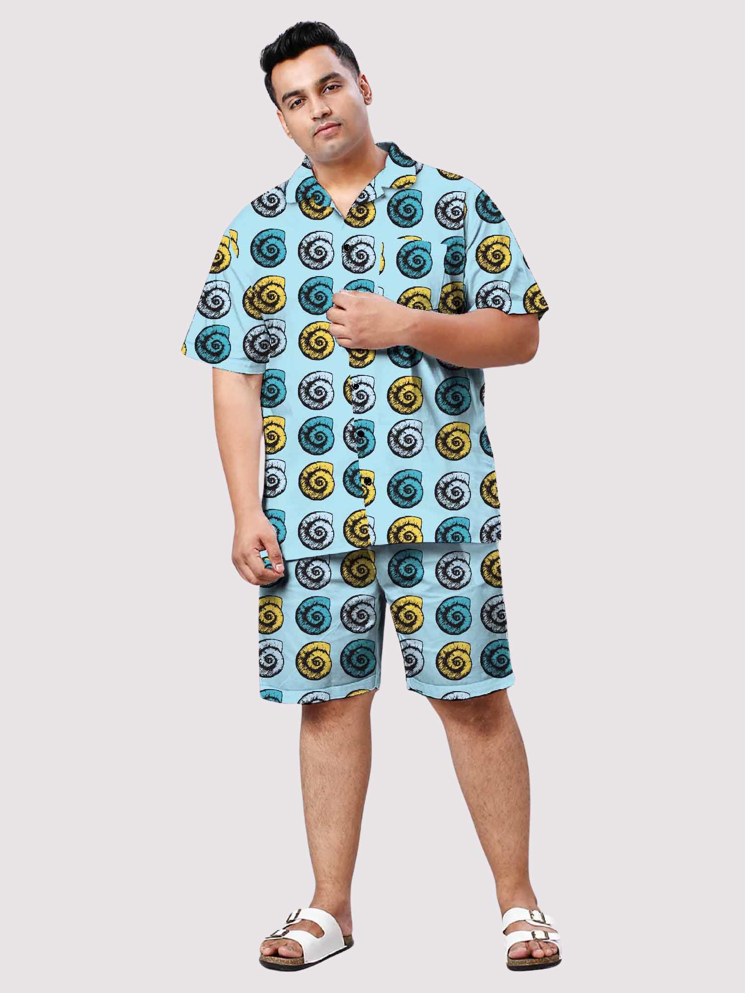 Spiral Shells Digital Printed Half Co-ords Men's Plus Size