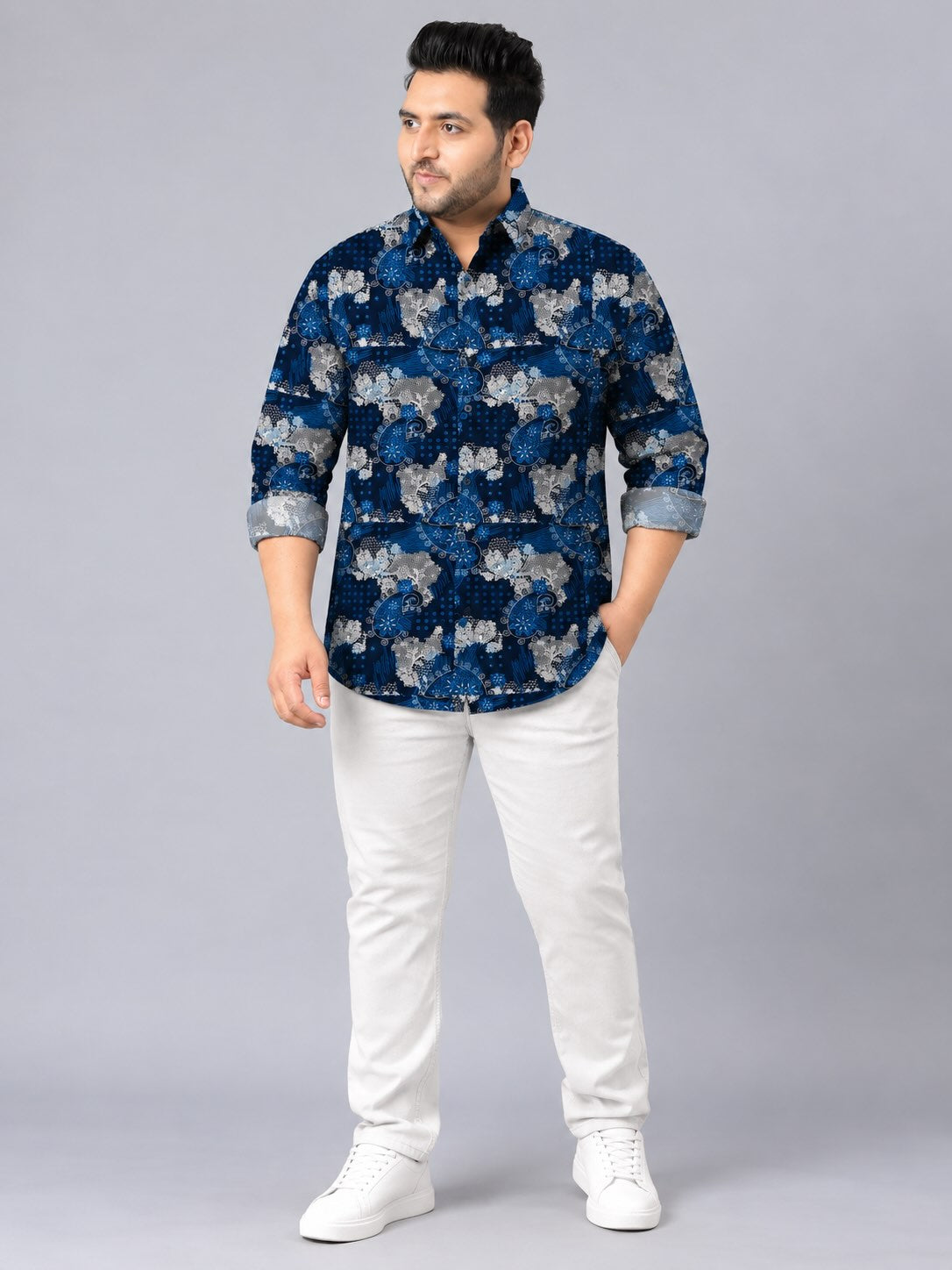 Ethnic Abstract. Digital Printed Men's Plus Size Full Sleeve Shirt