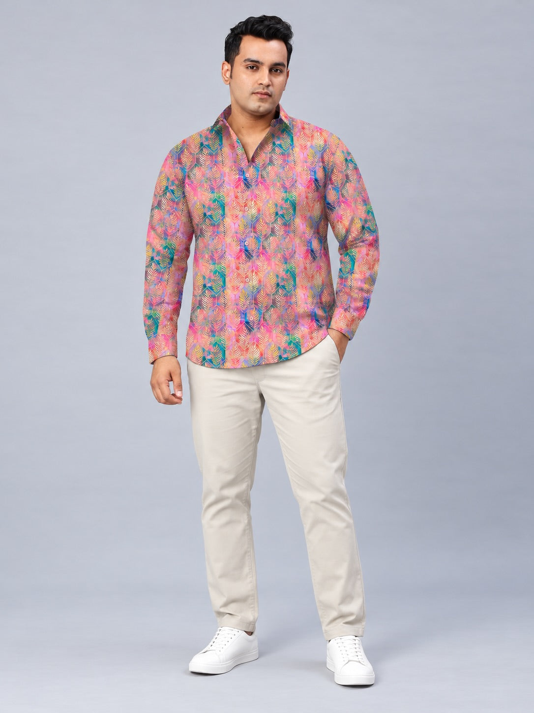 Vibrant Batik Design Digital Printed Men's Plus Size Full Sleeve Shirt