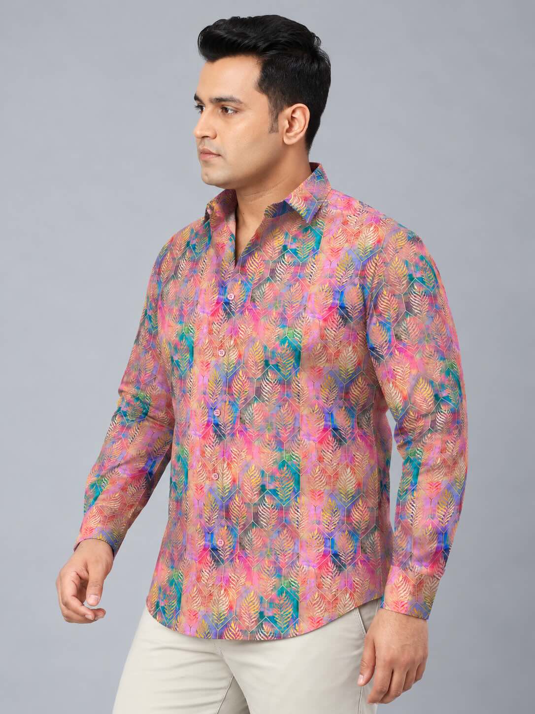 Vibrant Batik Design Digital Printed Men's Plus Size Full Sleeve Shirt