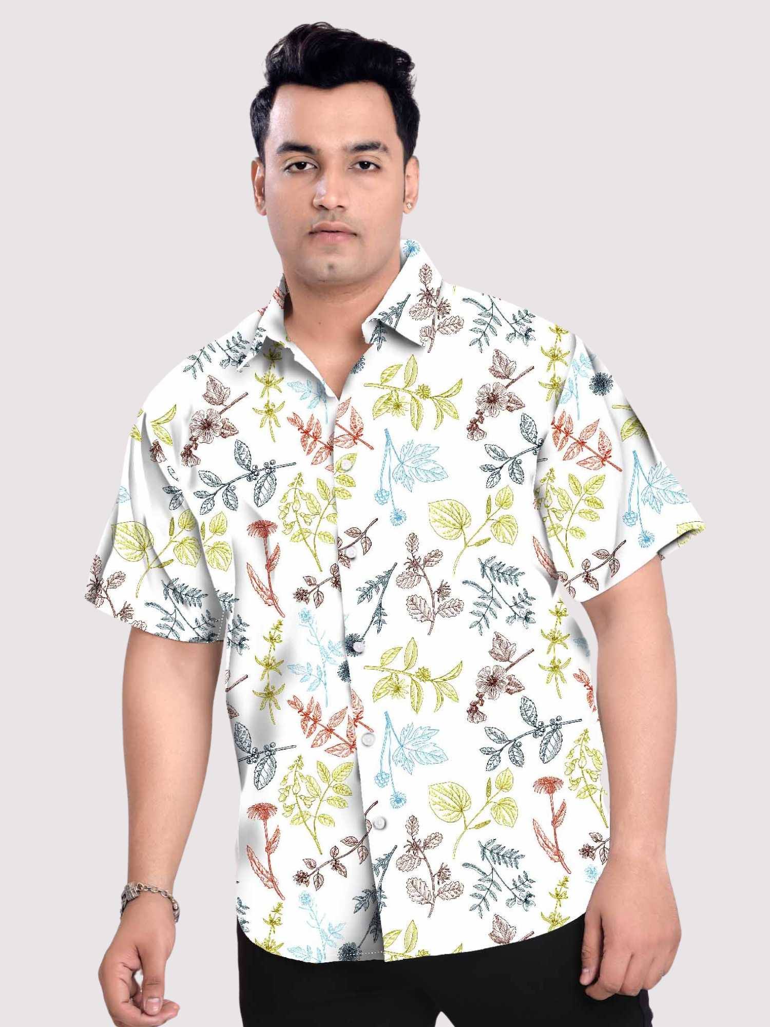 Warm Leaves Linen Printed Shirt Men's Plus Size