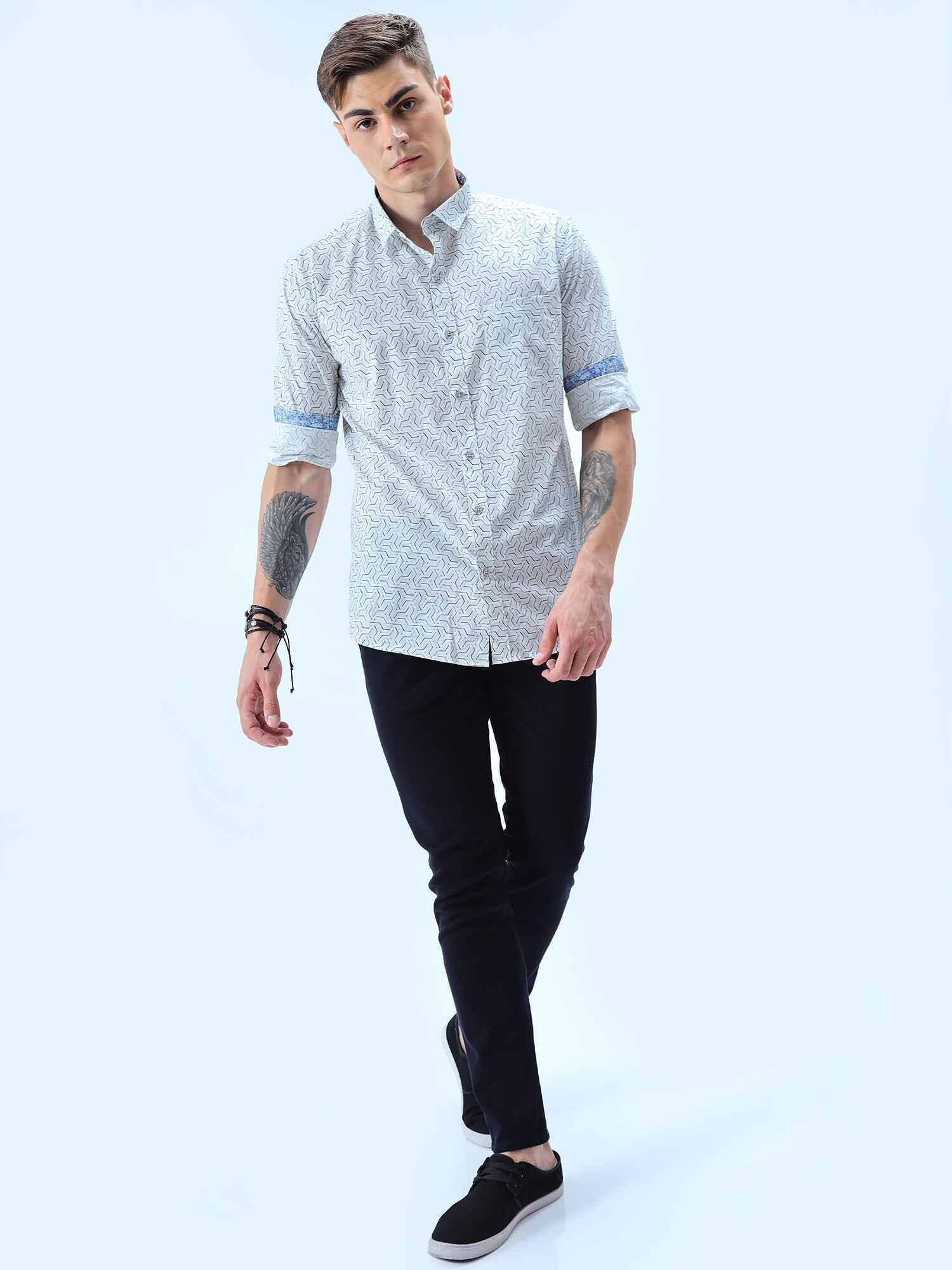 Abstract Geometric Pattern Digital Printed Shirt Men's Plus Size