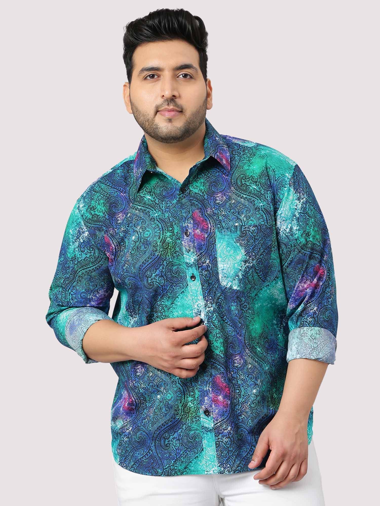 Abstract Green Blue Full Sleeve Men's Plus Size - Guniaa Fashions