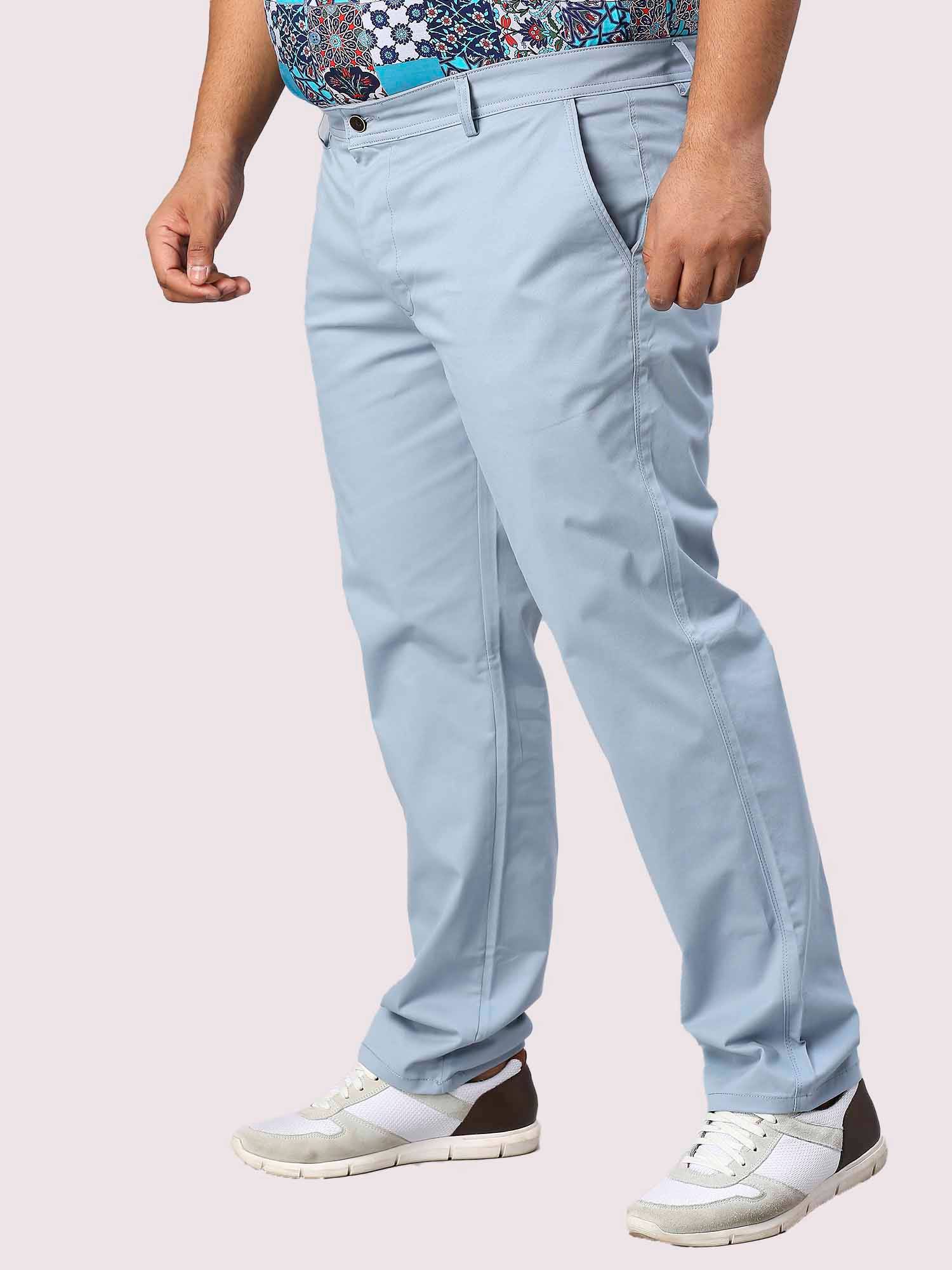Aqua Blue Solid Cotton Trouser Men's Plus Size - Guniaa Fashions