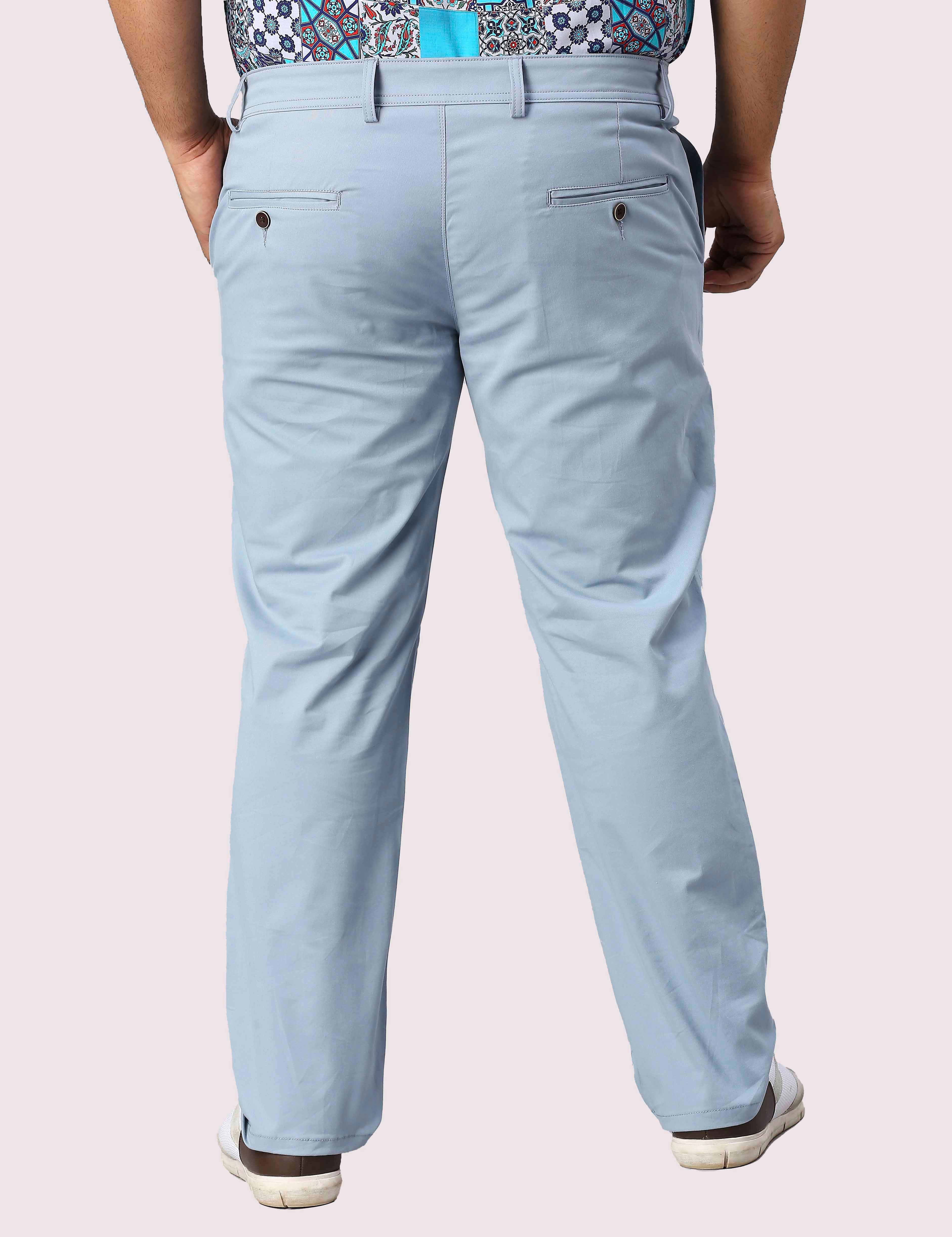 Aqua Blue Solid Cotton Trouser Men's Plus Size - Guniaa Fashions