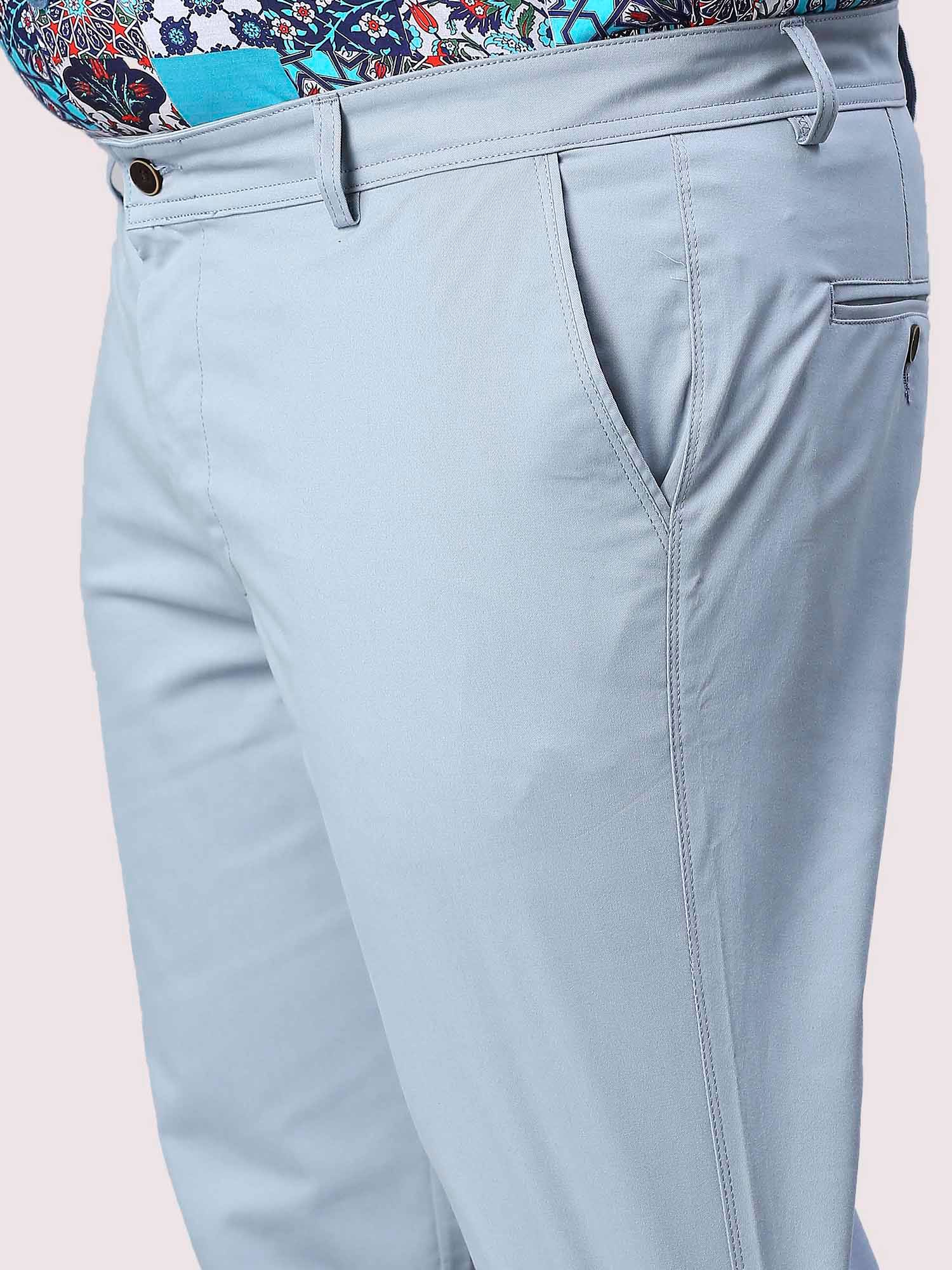 Aqua Blue Solid Cotton Trouser Men's Plus Size - Guniaa Fashions