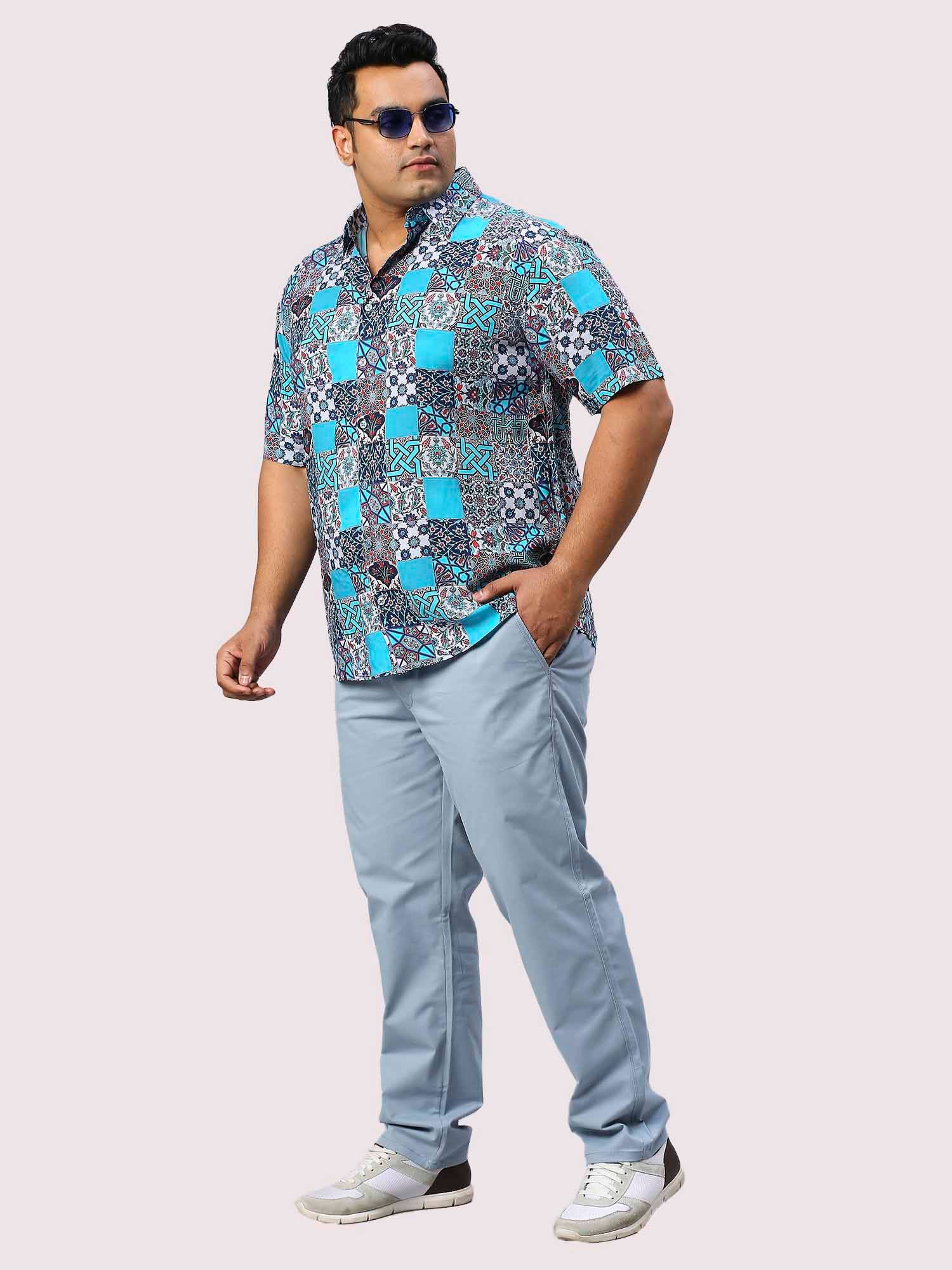 Aqua Blue Solid Cotton Trouser Men's Plus Size - Guniaa Fashions