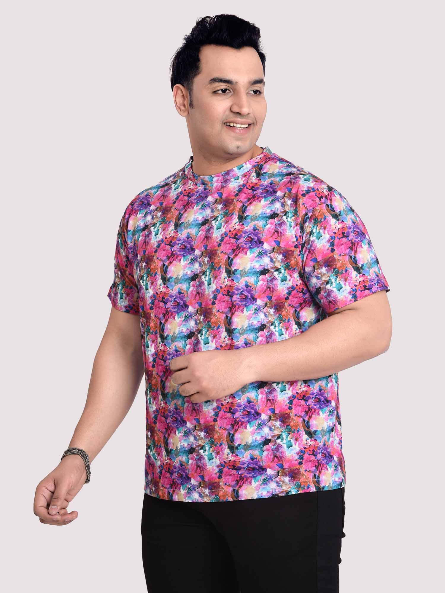 Azalea Flower Digital Printed Round Neck T-Shirt Men's Plus Size - Guniaa Fashions