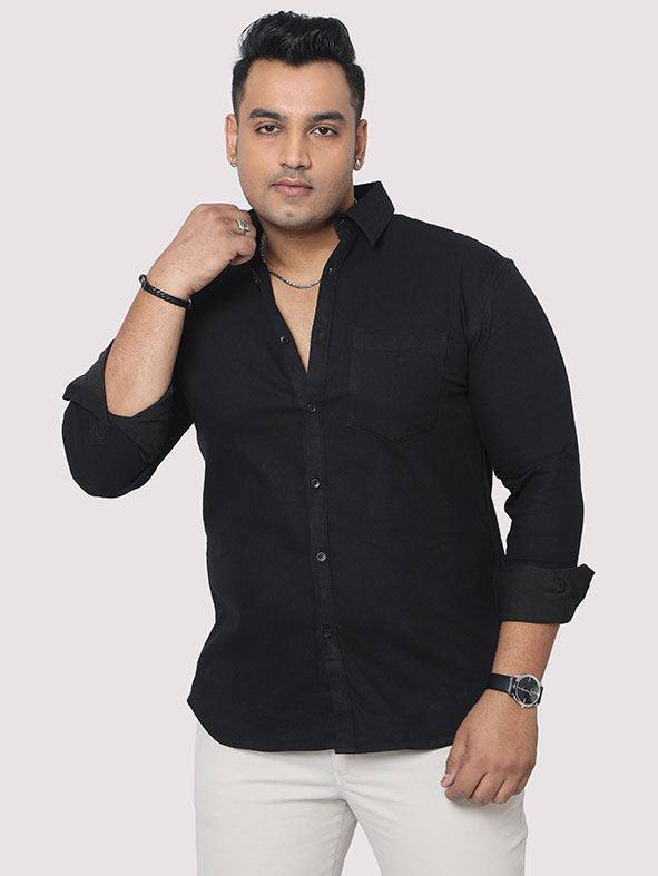 Black Denim Single Pocket Full Sleeve Shirt Men's Plus Size - Guniaa Fashions