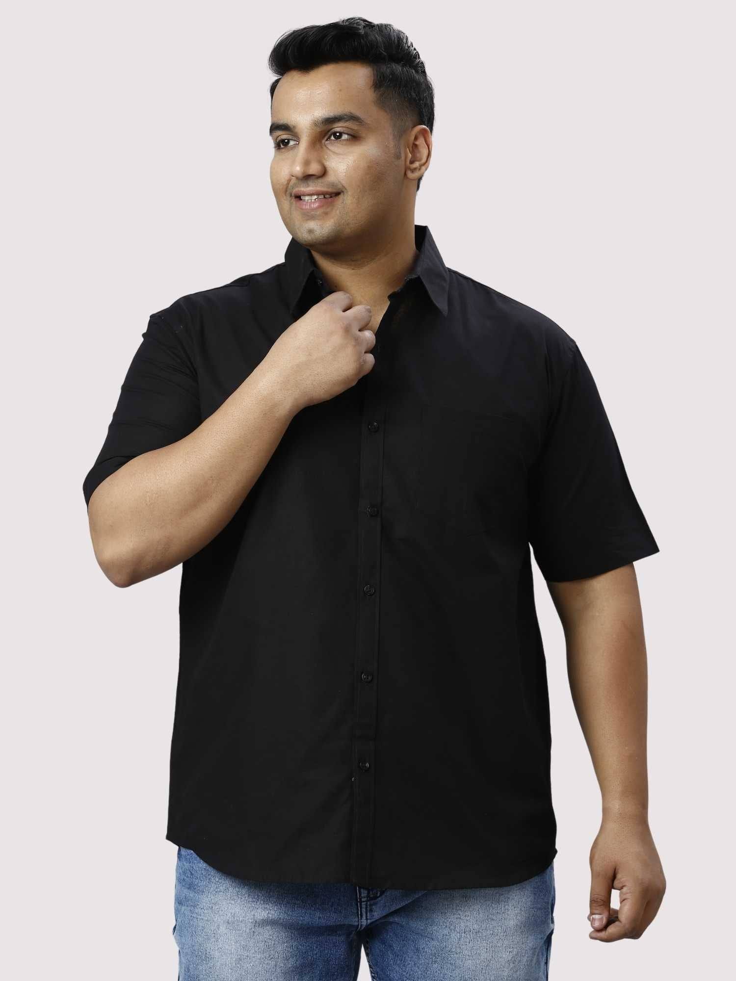 Black Pure Cotton Half Sleeve Shirt Men's Plus Size - Guniaa Fashions