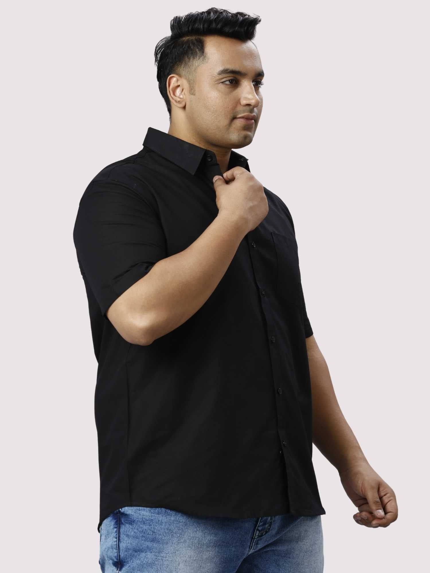 Black Pure Cotton Half Sleeve Shirt Men's Plus Size - Guniaa Fashions