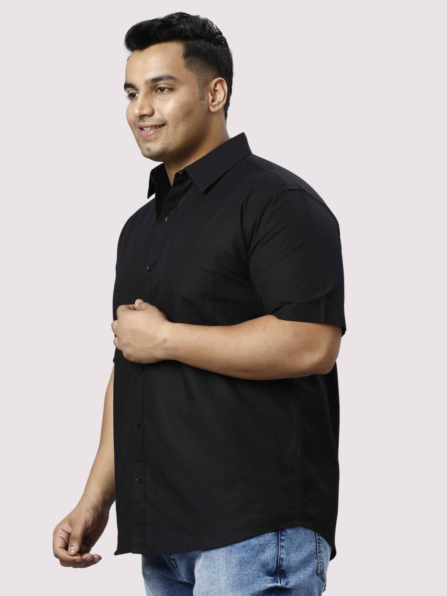 Black Pure Cotton Half Sleeve Shirt Men's Plus Size - Guniaa Fashions