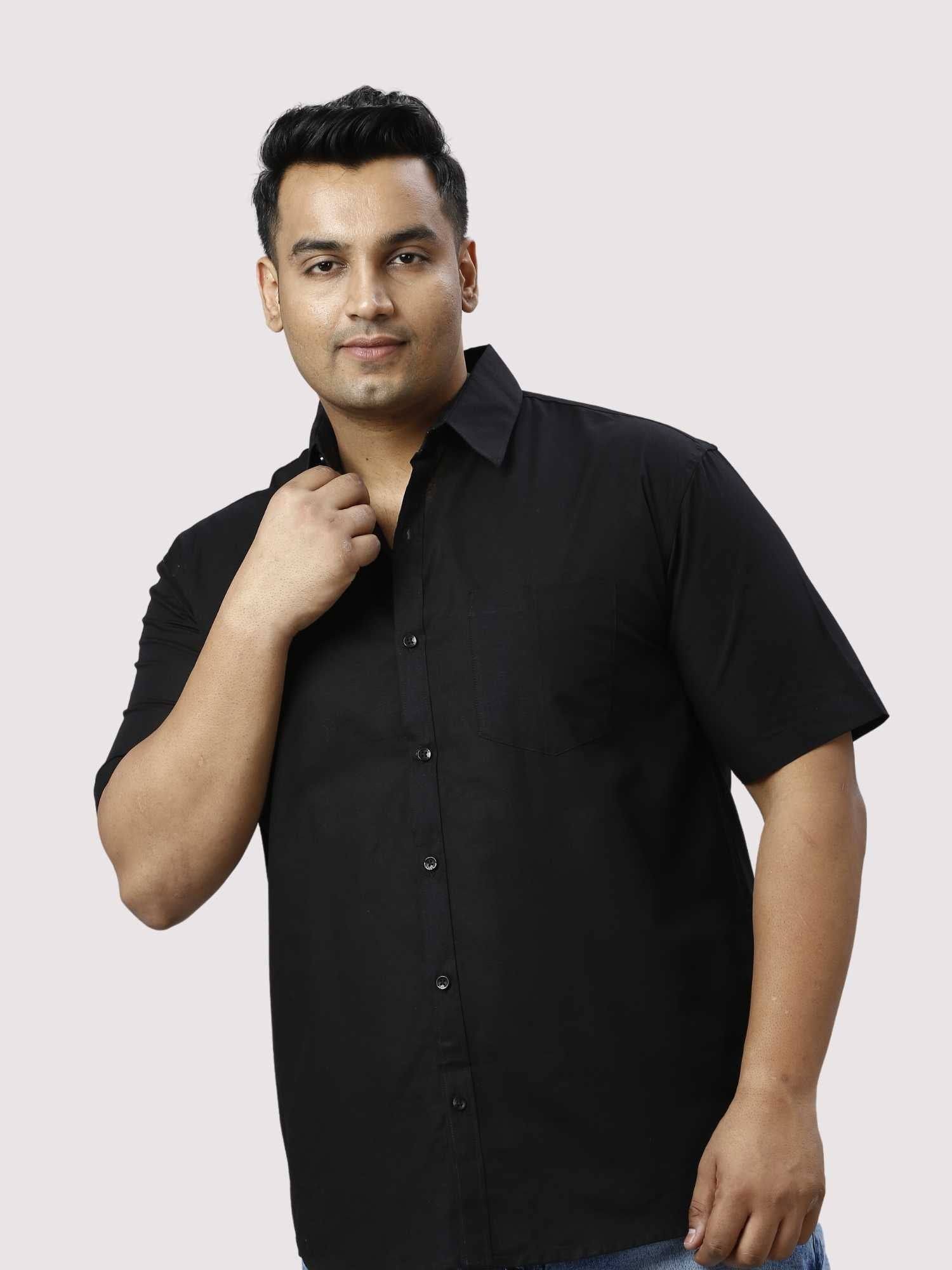 Black Pure Cotton Half Sleeve Shirt Men's Plus Size - Guniaa Fashions