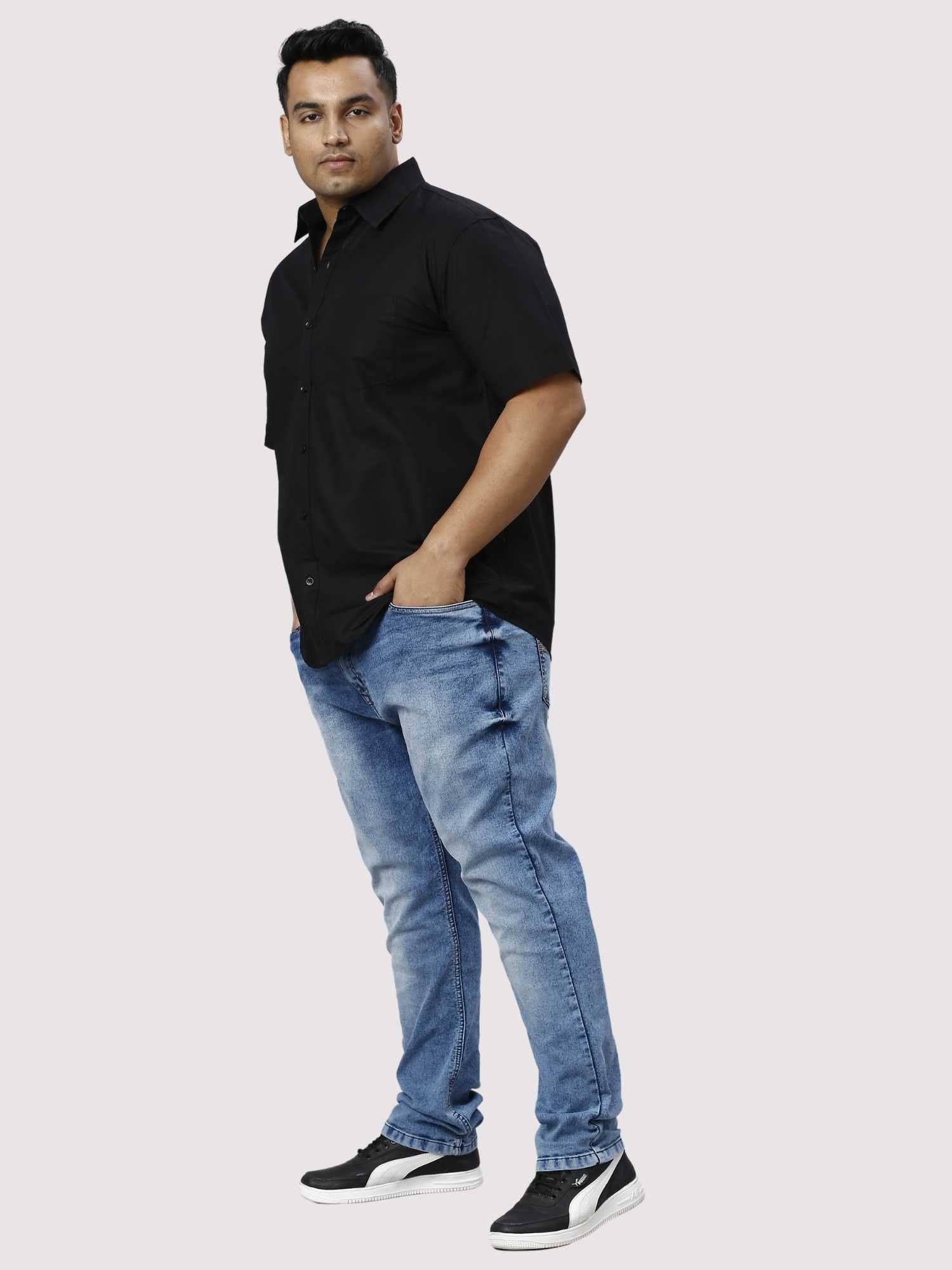 Black Pure Cotton Half Sleeve Shirt Men's Plus Size - Guniaa Fashions