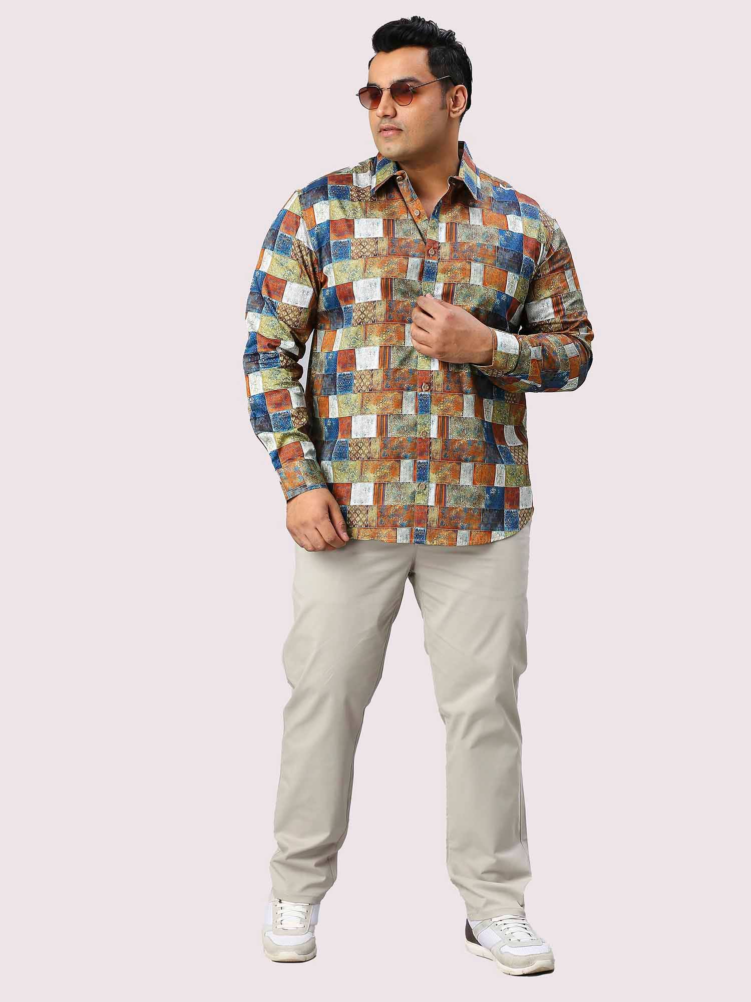 Blocks Digital Printed Full Sleeve Shirt Men's Plus Size - Guniaa Fashions