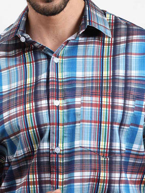 Blue Brown Checks Printed Full Sleeve Shirt - Guniaa Fashions