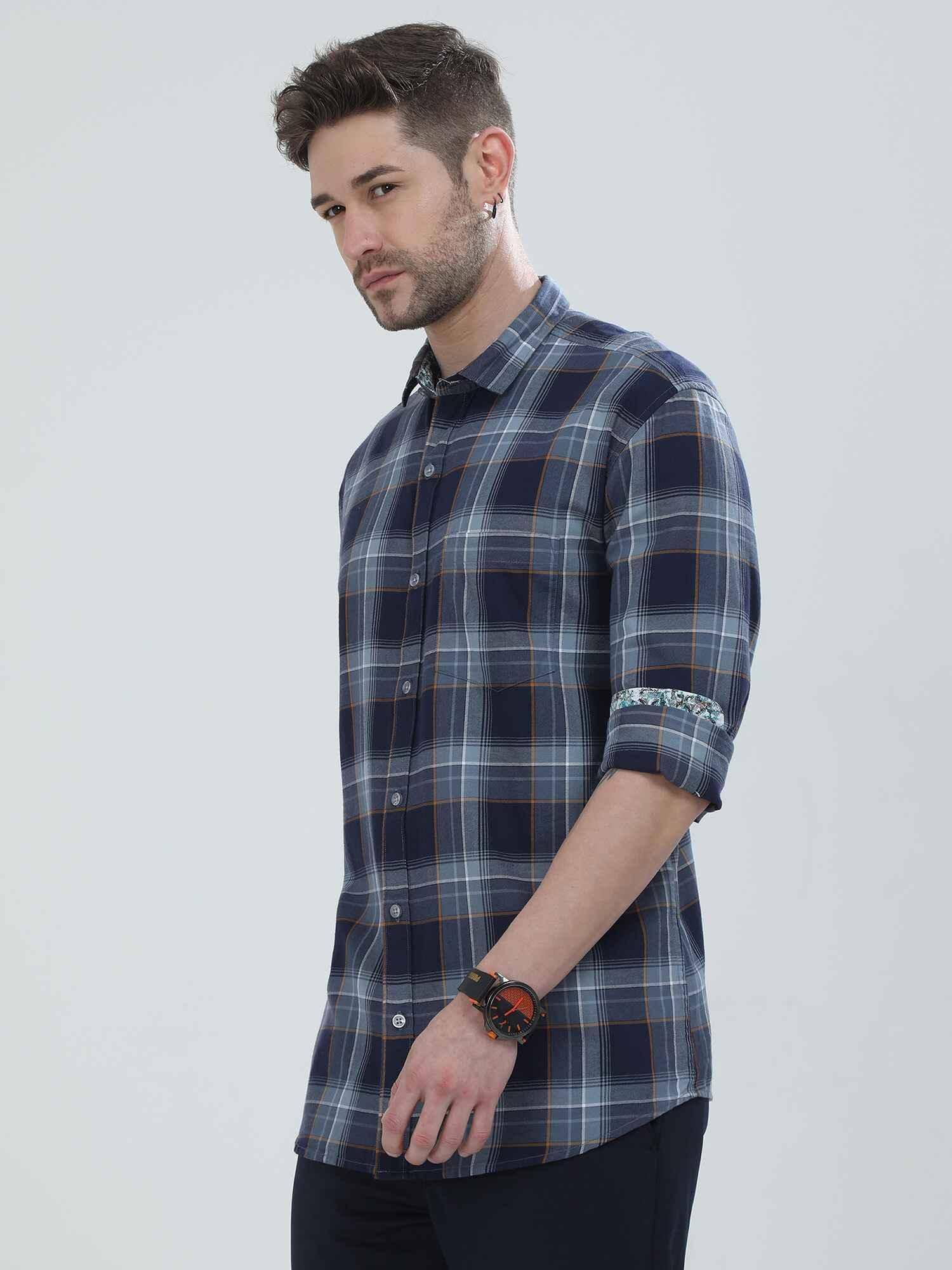 Blue Checkered Cotton Shirt