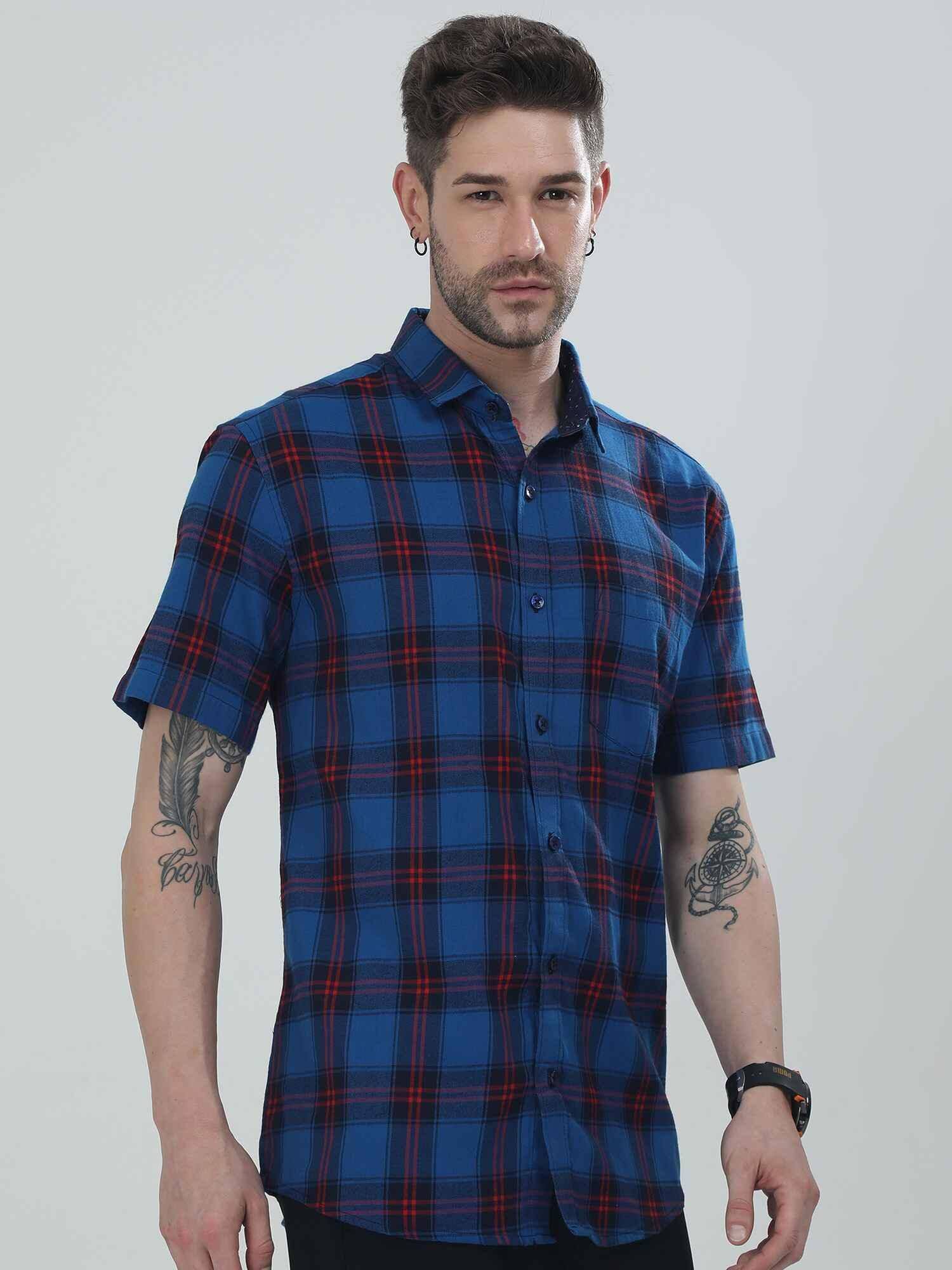 Blue Checkered Half Shirt