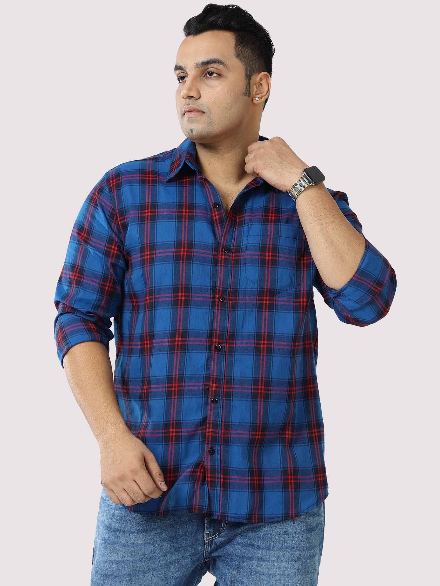Blue Checkered Shirt Men's Plus Size - Guniaa Fashions