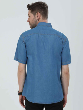 Blue Denim Single Pocket Half Sleeve Shirt - Guniaa Fashions