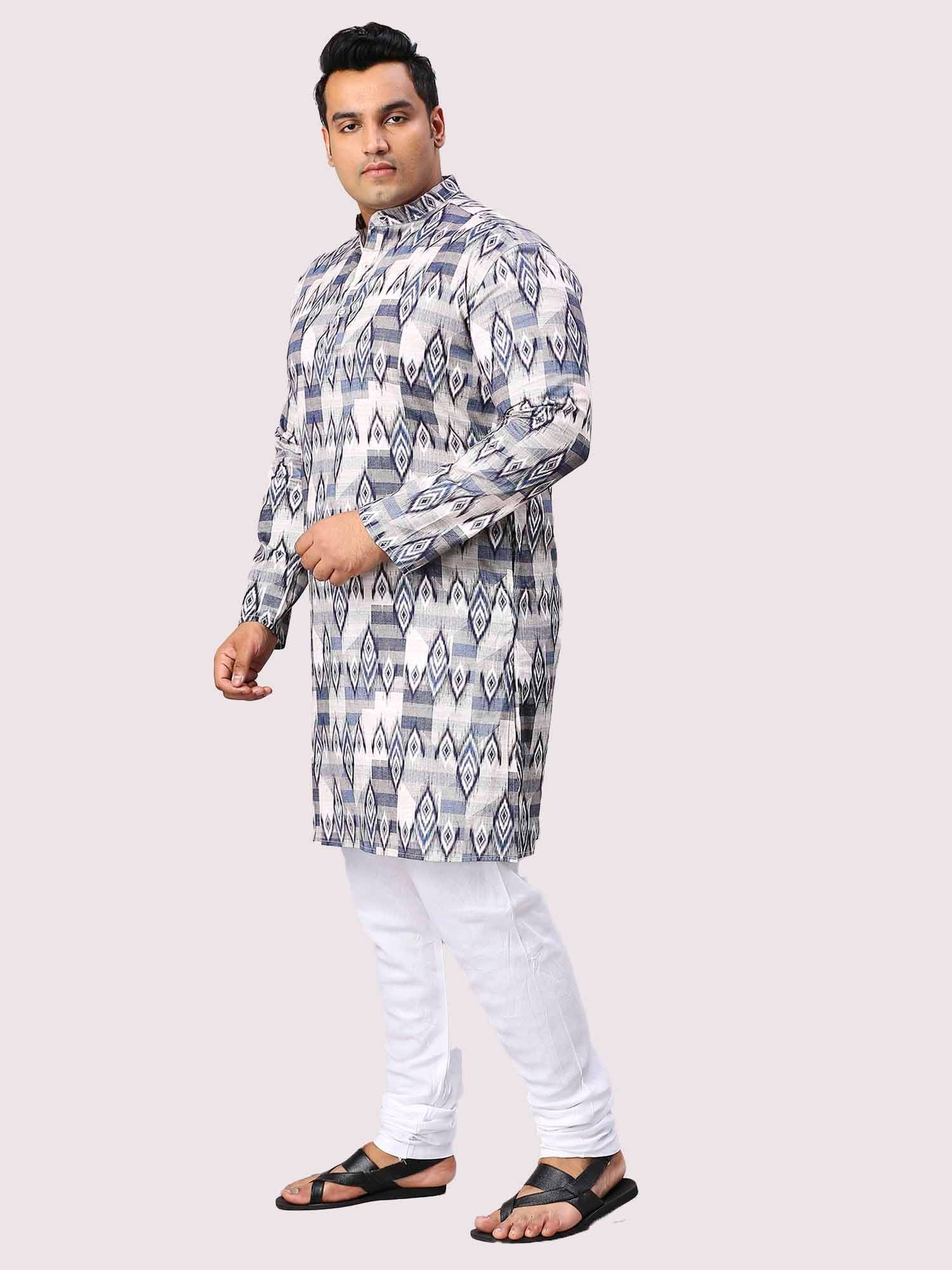 Blue Pattern Digital Printed Men's Plus Size Kurta - Guniaa Fashions