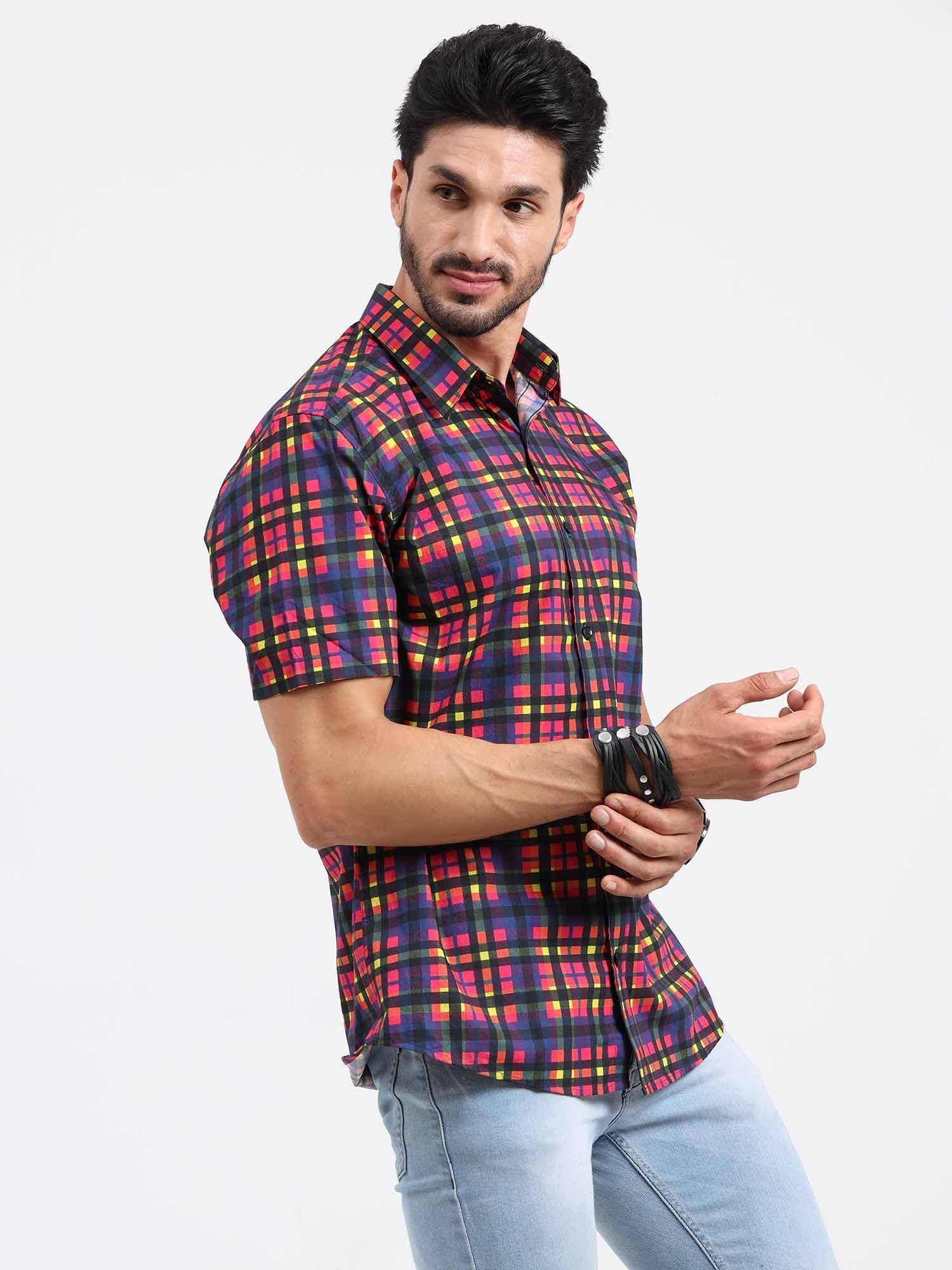Bright Checks Half Sleeve Shirt - Guniaa Fashions