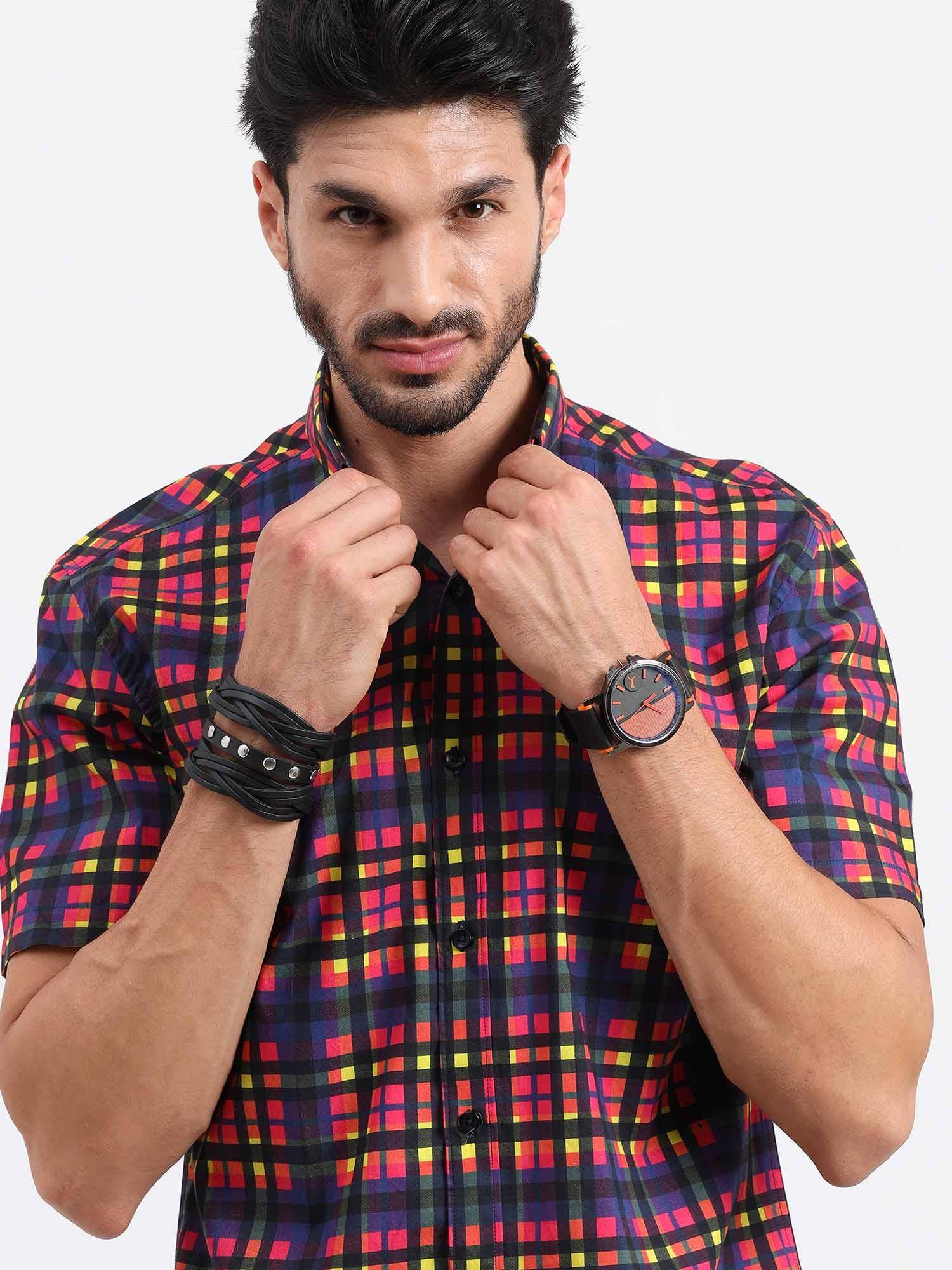 Bright Checks Half Sleeve Shirt - Guniaa Fashions