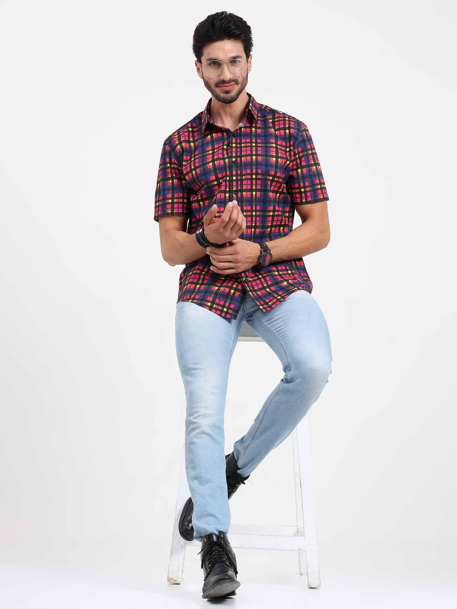 Bright Checks Half Sleeve Shirt - Guniaa Fashions