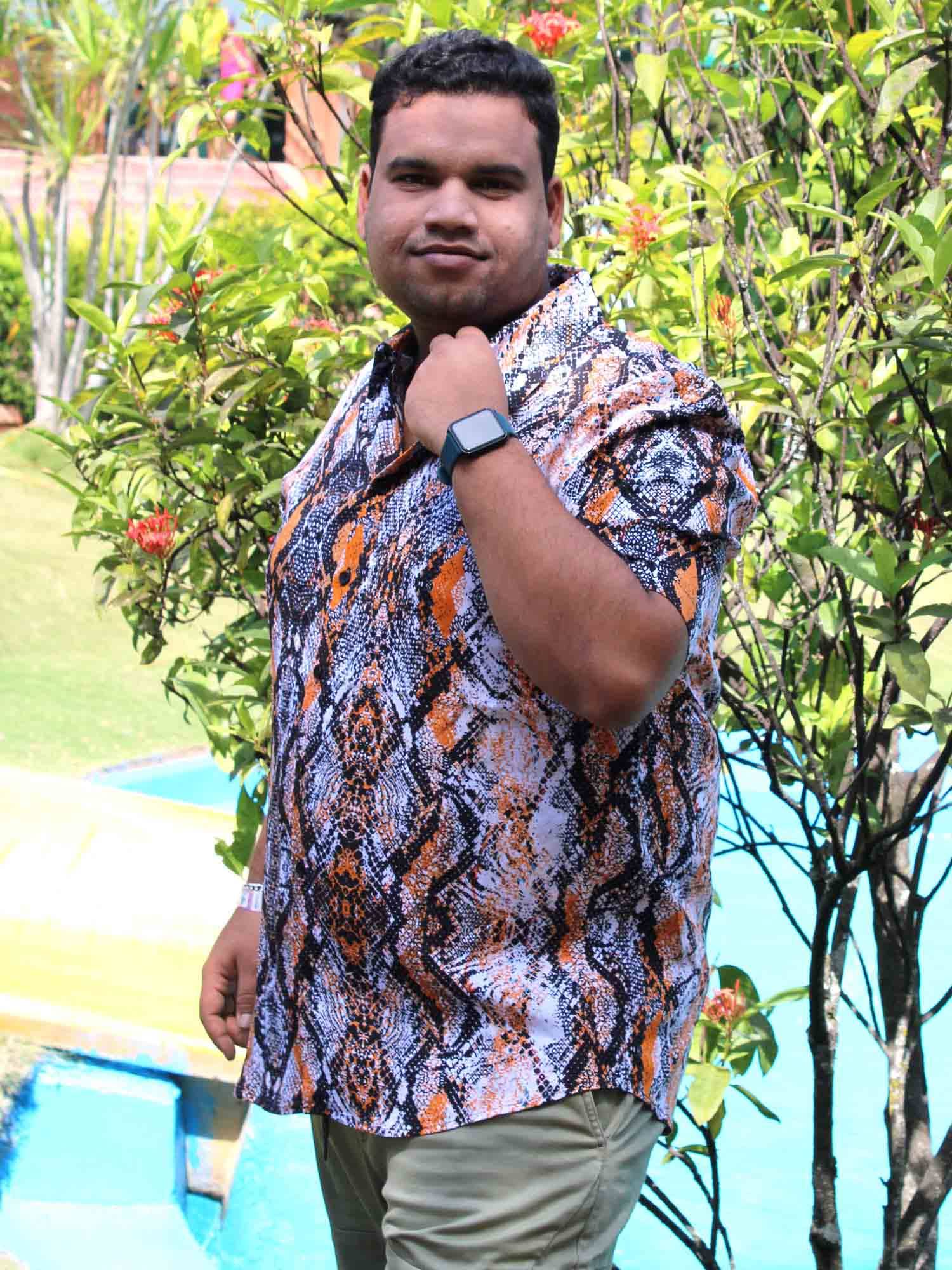 Brown Paisley Digital Printed Half Shirt Men's Plus Size - Guniaa Fashions