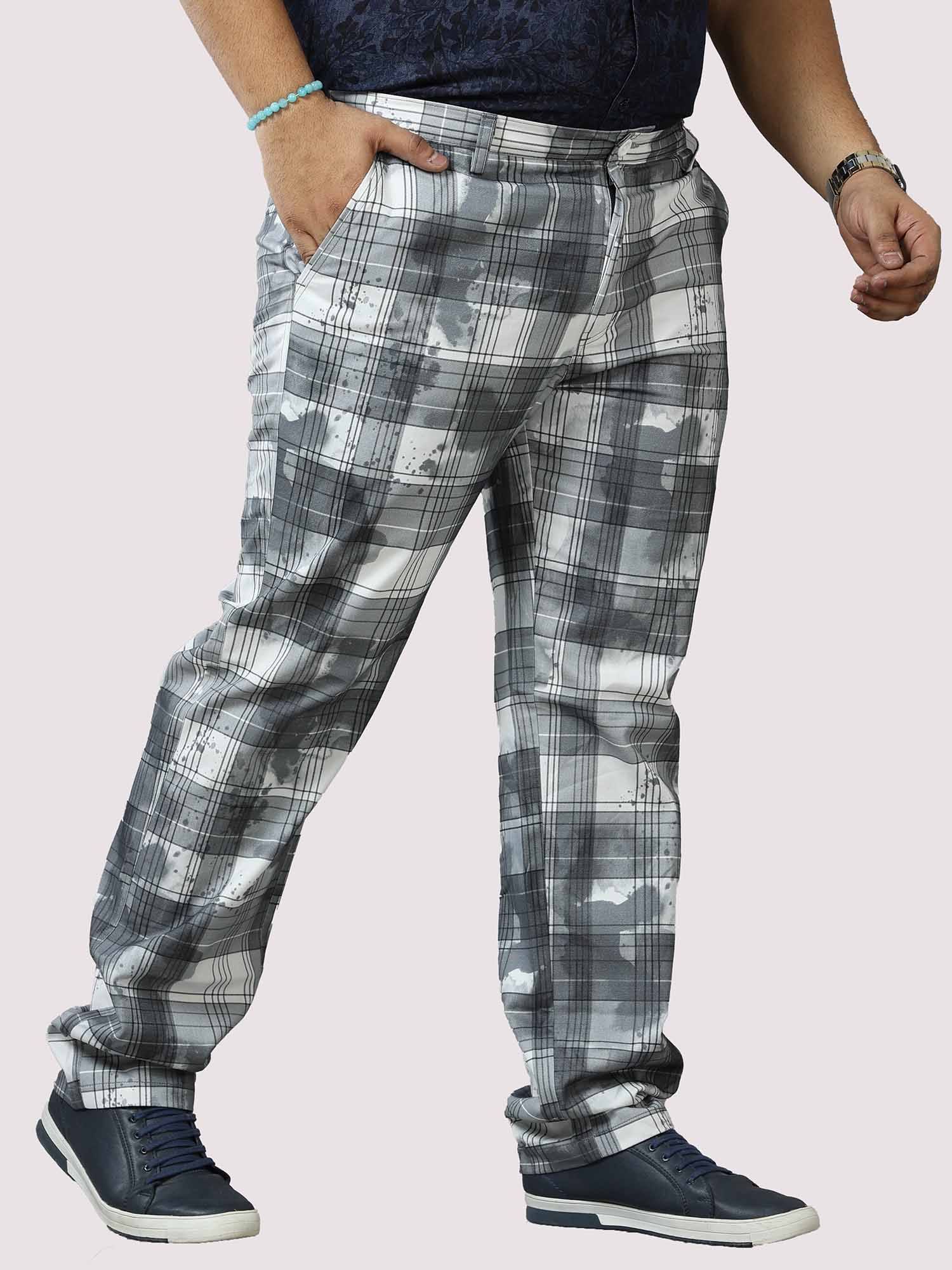 Digital Printed Checks Twill Lycra Full Pant Men's Plus Size - Guniaa Fashions