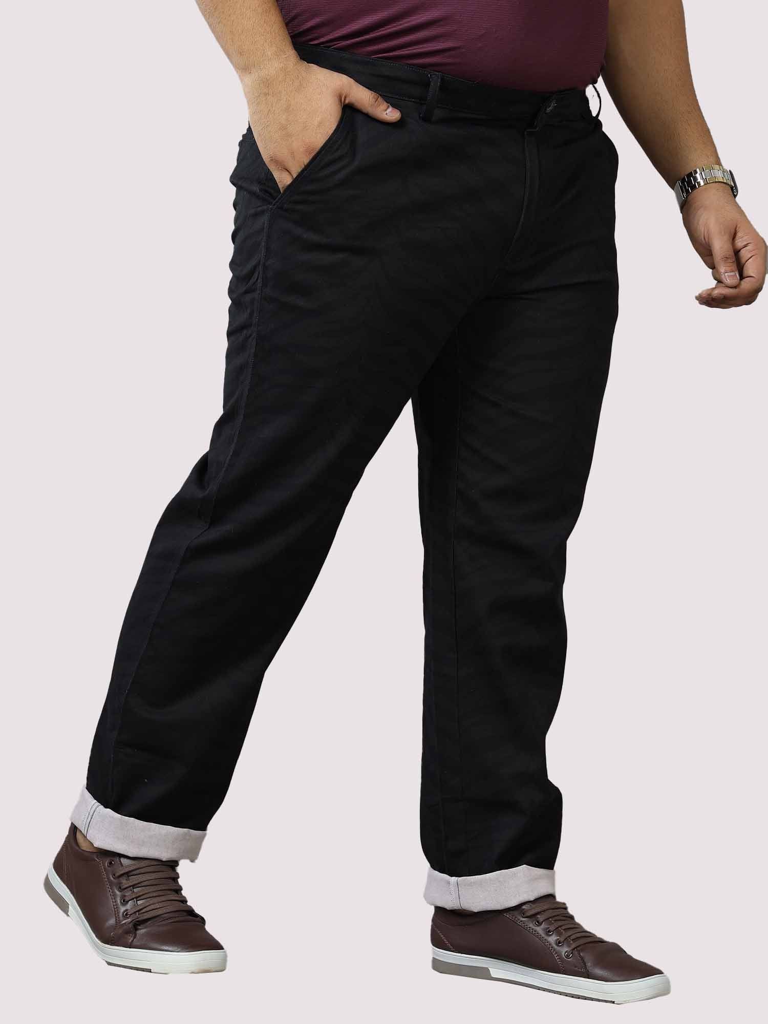 Eli Black Printed Twill Lycra Trouser Men's Plus Size - Guniaa Fashions
