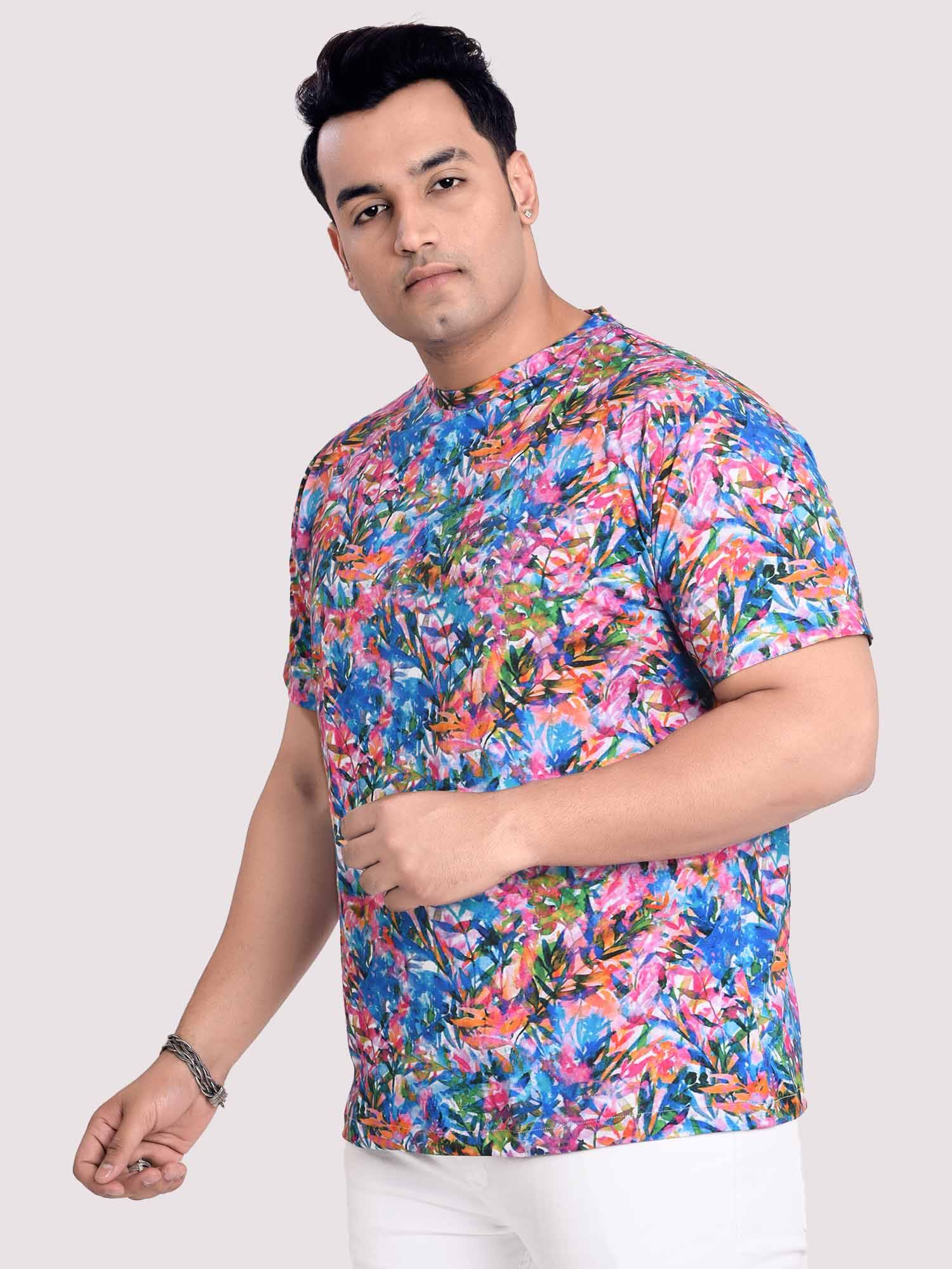 Flower Digital Printed Round Neck T-Shirt Men's Plus Size - Guniaa Fashions