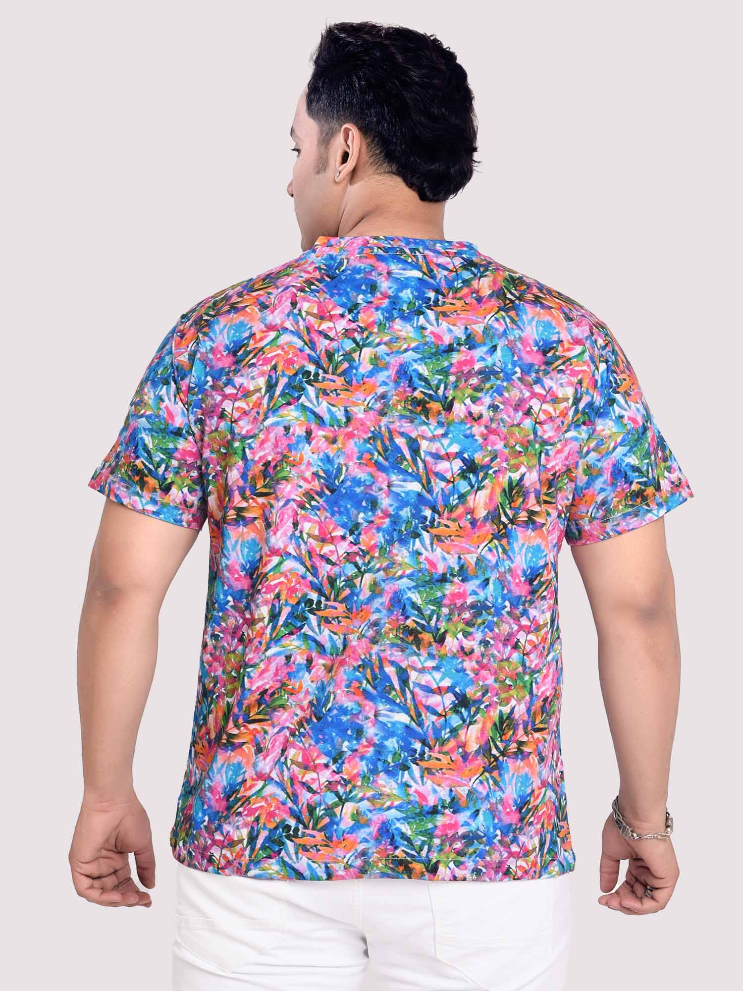 Flower Digital Printed Round Neck T-Shirt Men's Plus Size - Guniaa Fashions